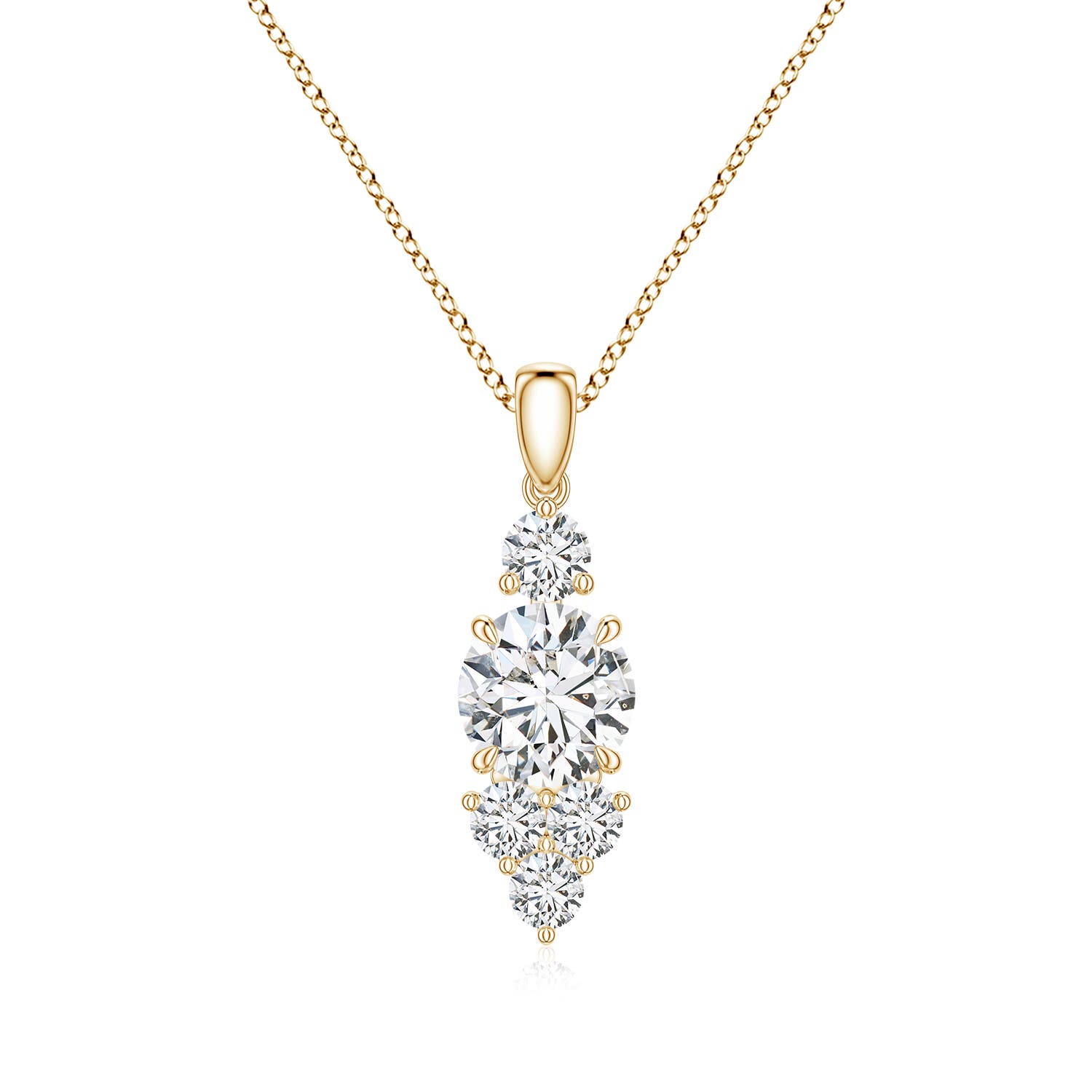7mm HSI2 Round Diamond Trio Cluster Drop Pendant in Yellow Gold