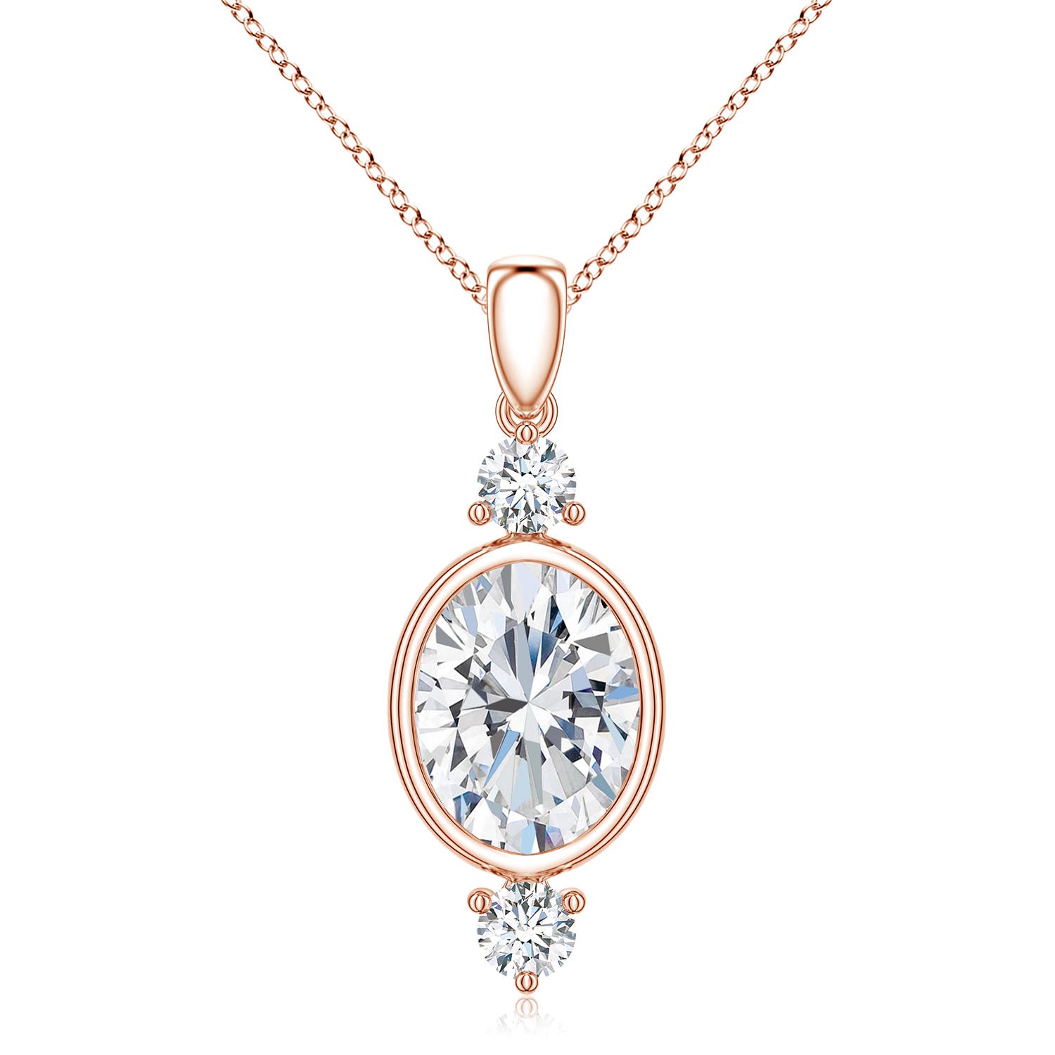 Angara 1.97 CTW Oval Diamond Drop Pendant with Accents in 14K Rose Gold