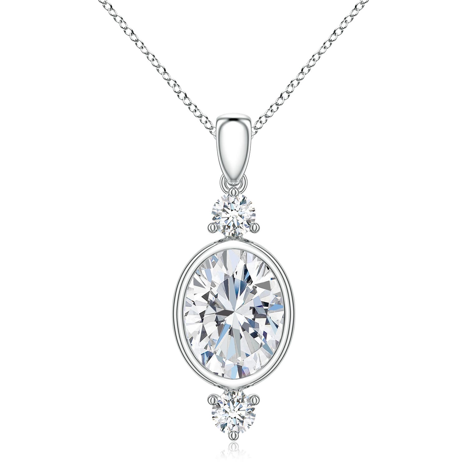 Angara 1.97 CTW Oval Diamond Drop Pendant with Accents in Silver