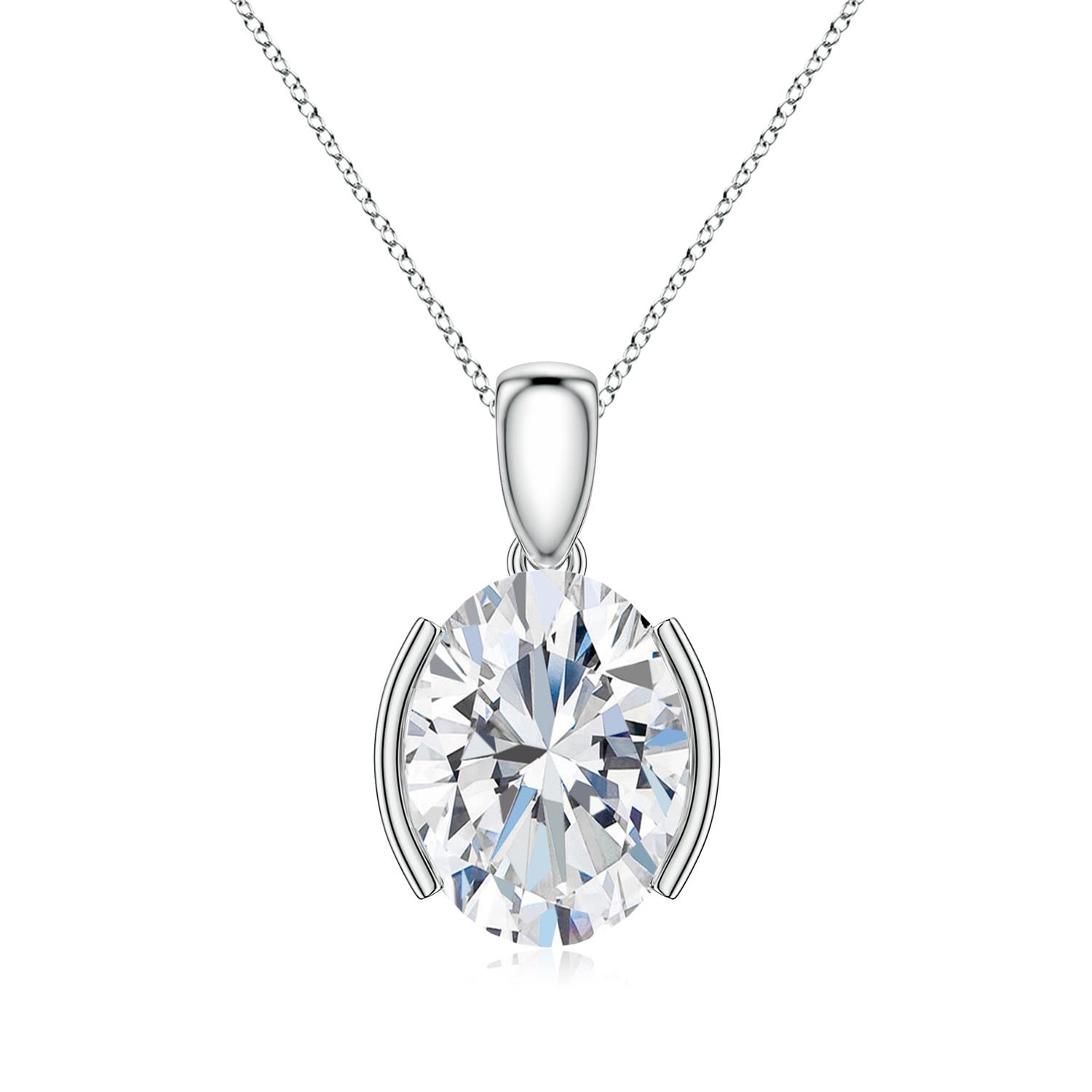 Angara 1.76 CTW Semi Bezel-Set Oval Diamond Solitaire Pendant in Platinum