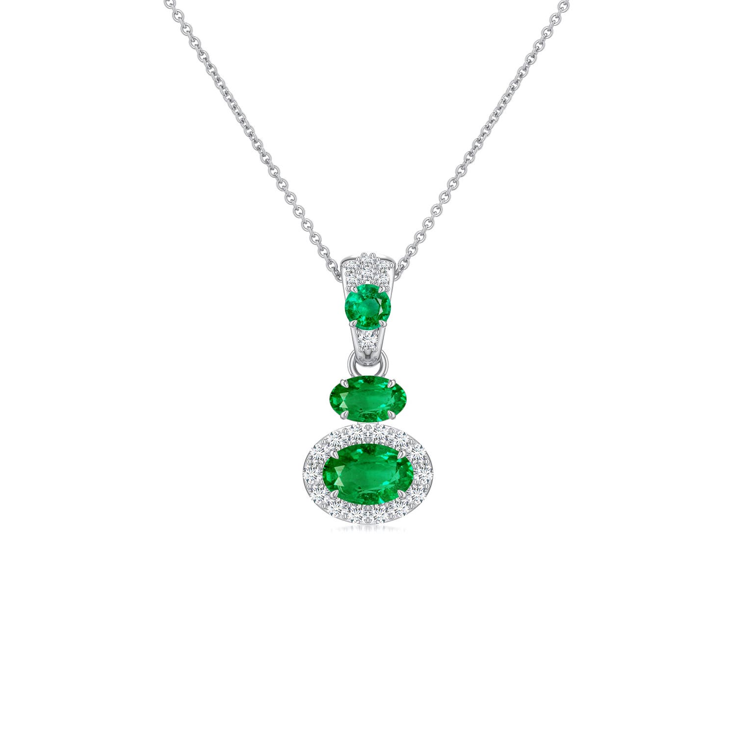 6x4mm AAA East-West Oval Emerald Halo Drop Pendant in White Gold