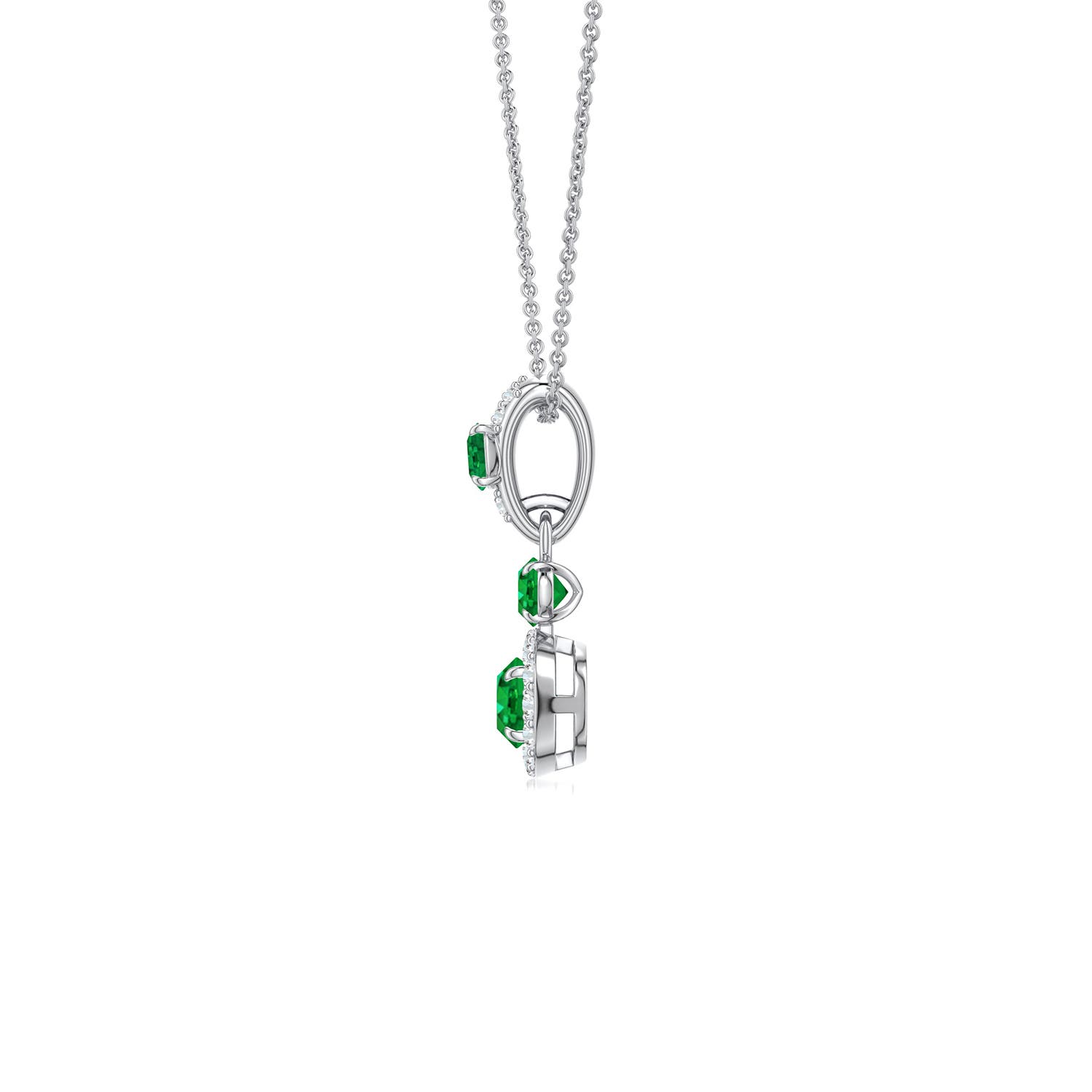 6x4mm AAA East-West Oval Emerald Halo Drop Pendant in White Gold