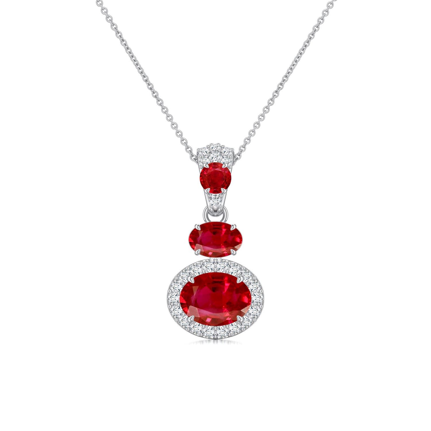 8x6mm AAA East-West Oval Blue Sapphire Halo Drop Pendant in White Gold