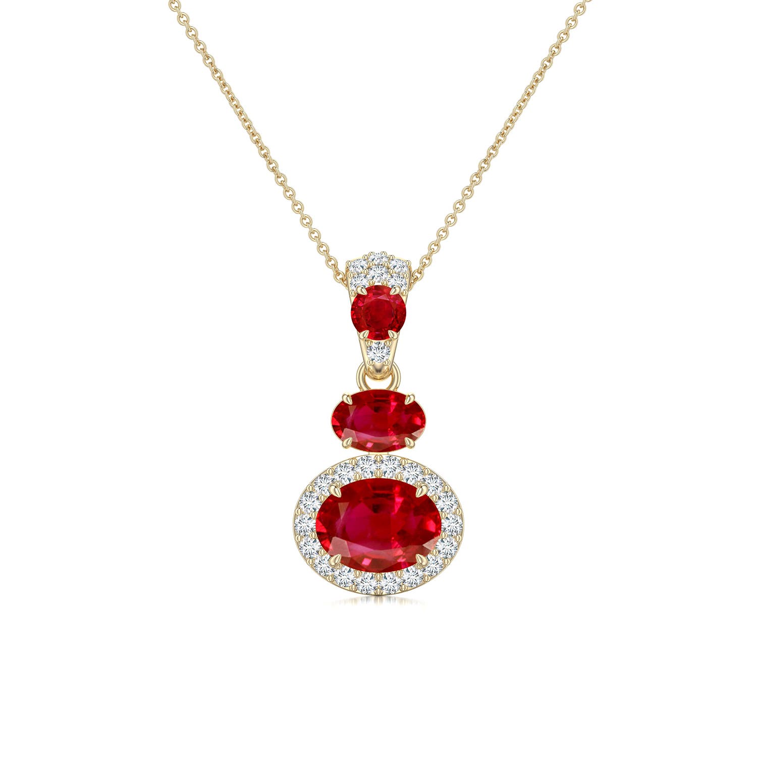 8x6mm AAA East-West Oval Blue Sapphire Halo Drop Pendant in Yellow Gold