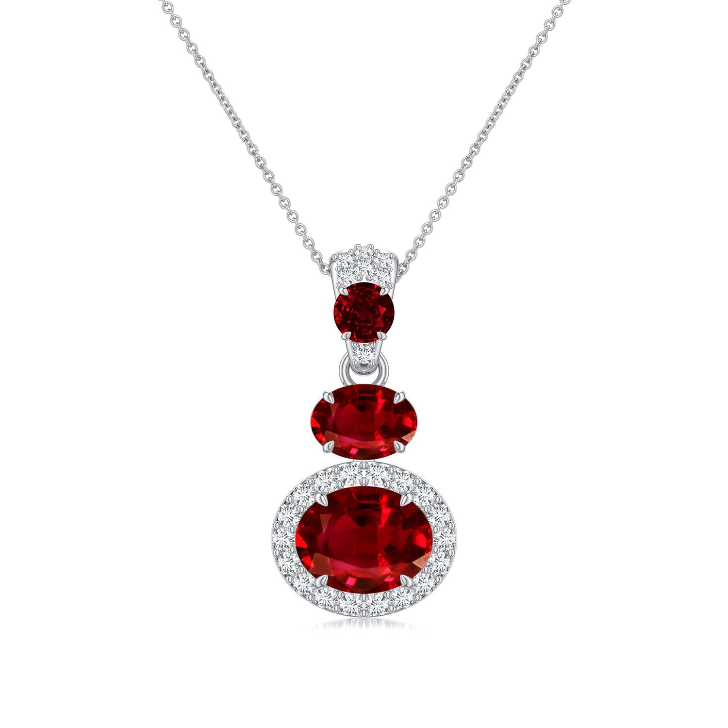 9x7mm AAAA East-West Oval Blue Sapphire Halo Drop Pendant in White Gold