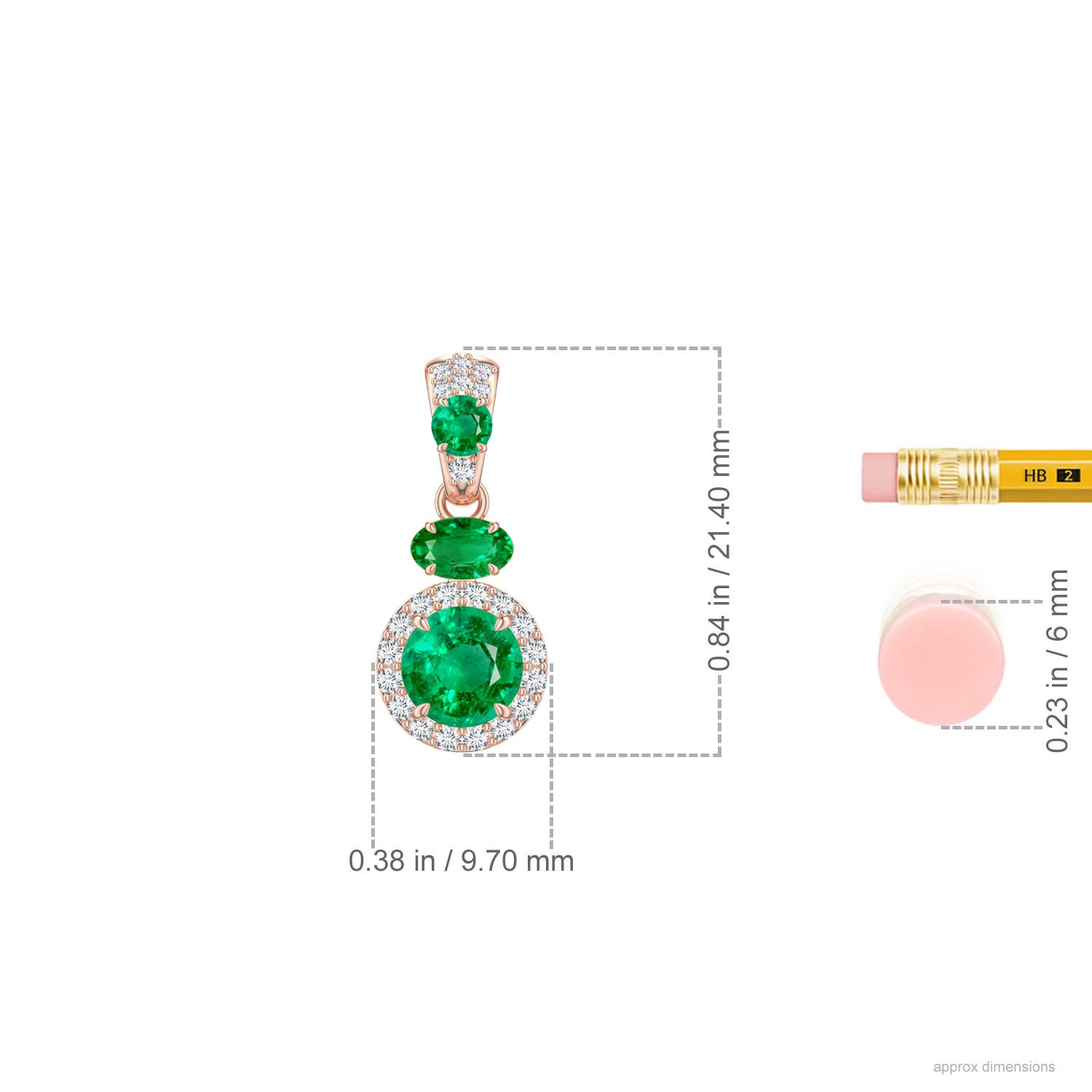 6mm AAA Claw Prong Round Ruby Halo Drop Pendant in Rose Gold - ruler