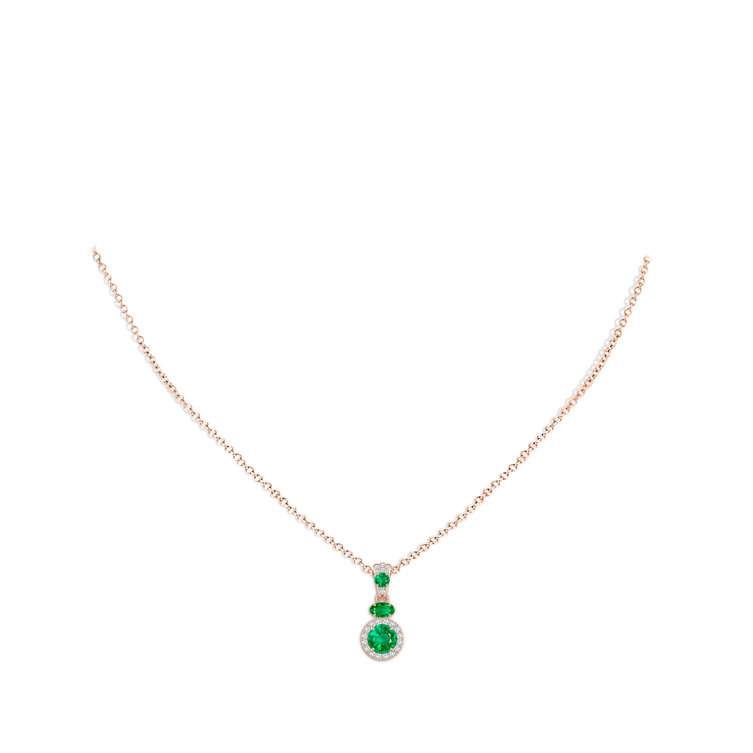 6mm AAA Claw Prong Round Ruby Halo Drop Pendant in Rose Gold - body_neck