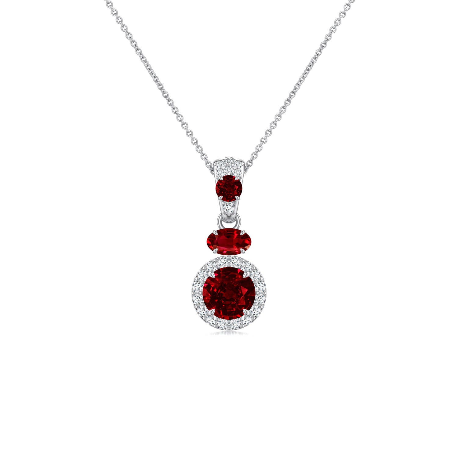 6mm AAAA Claw Prong Round Blue Sapphire Halo Drop Pendant in White Gold