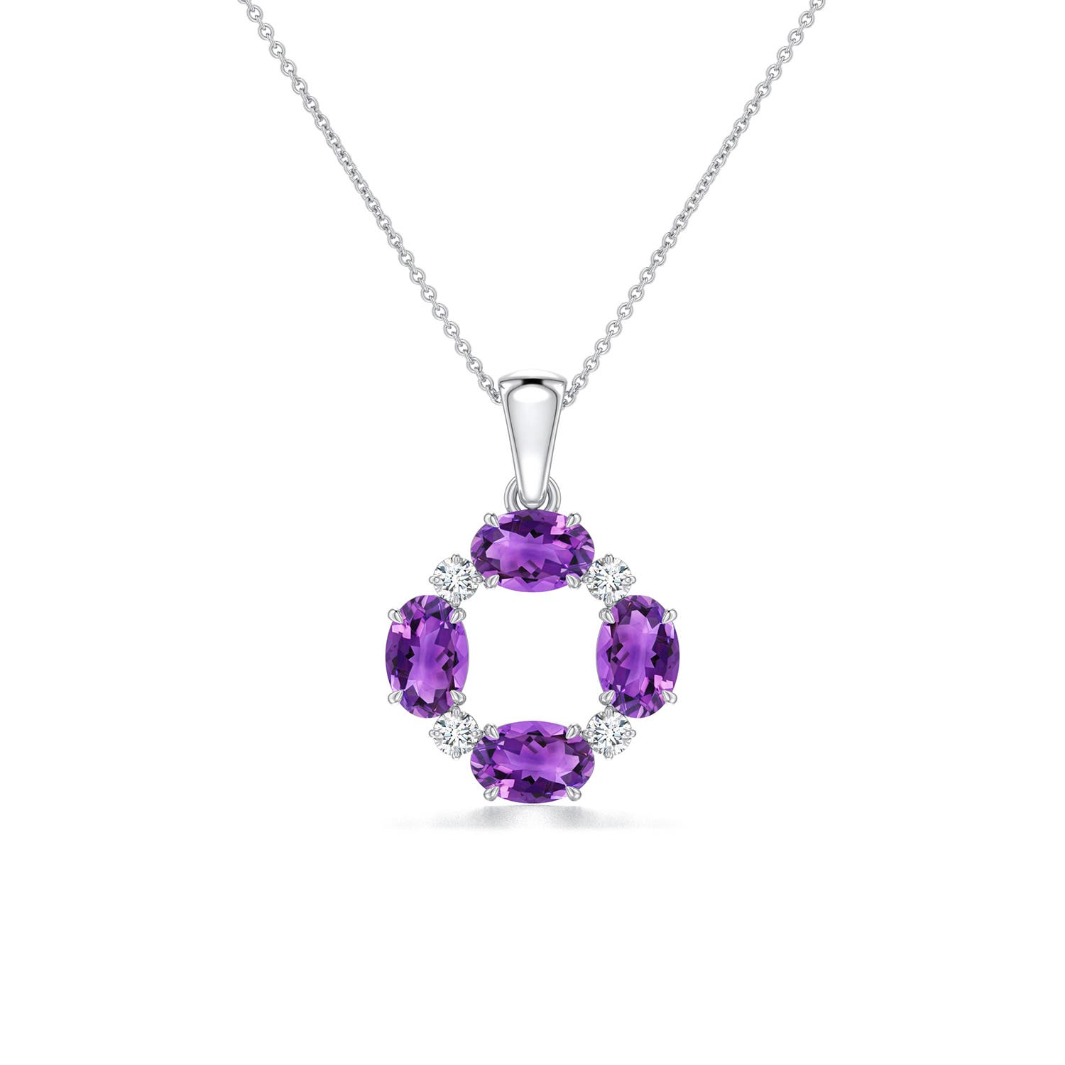 6x4mm AAA Oval Amethyst Circular Open Pendant with Accents in White Gold - main