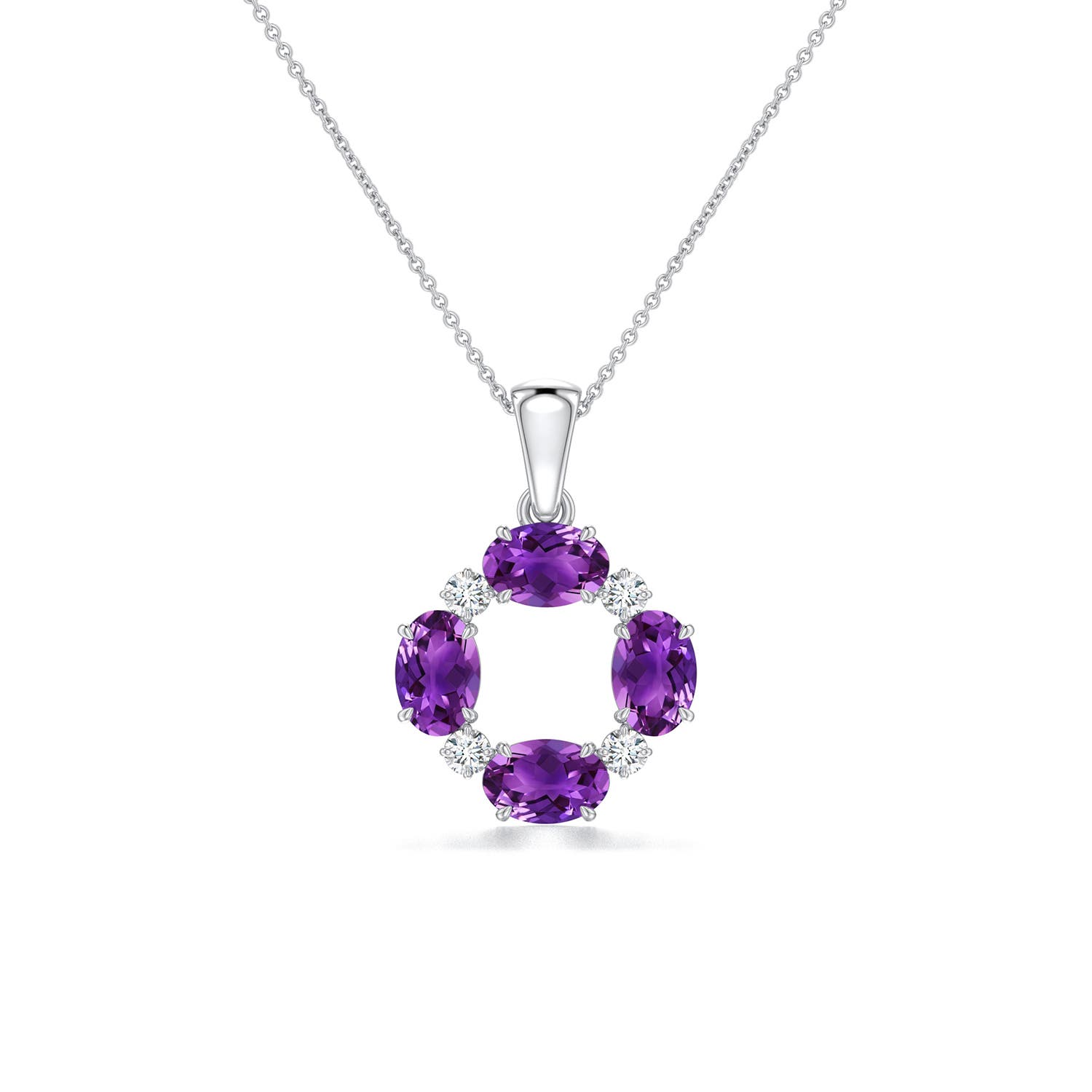 6x4mm AAAA Oval Amethyst Circular Open Pendant with Accents in White Gold - main