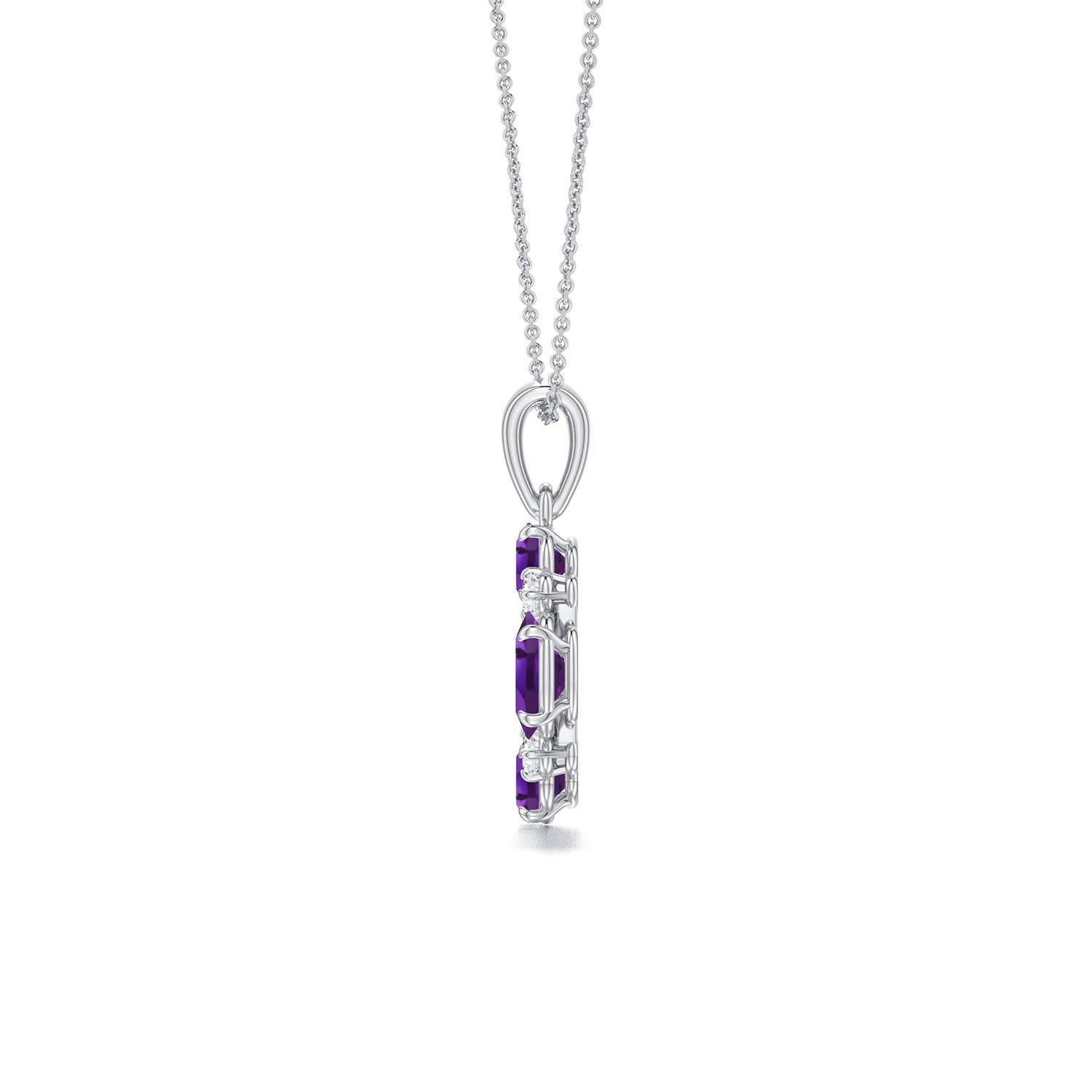 6x4mm AAAA Oval Amethyst Circular Open Pendant with Accents in White Gold - side