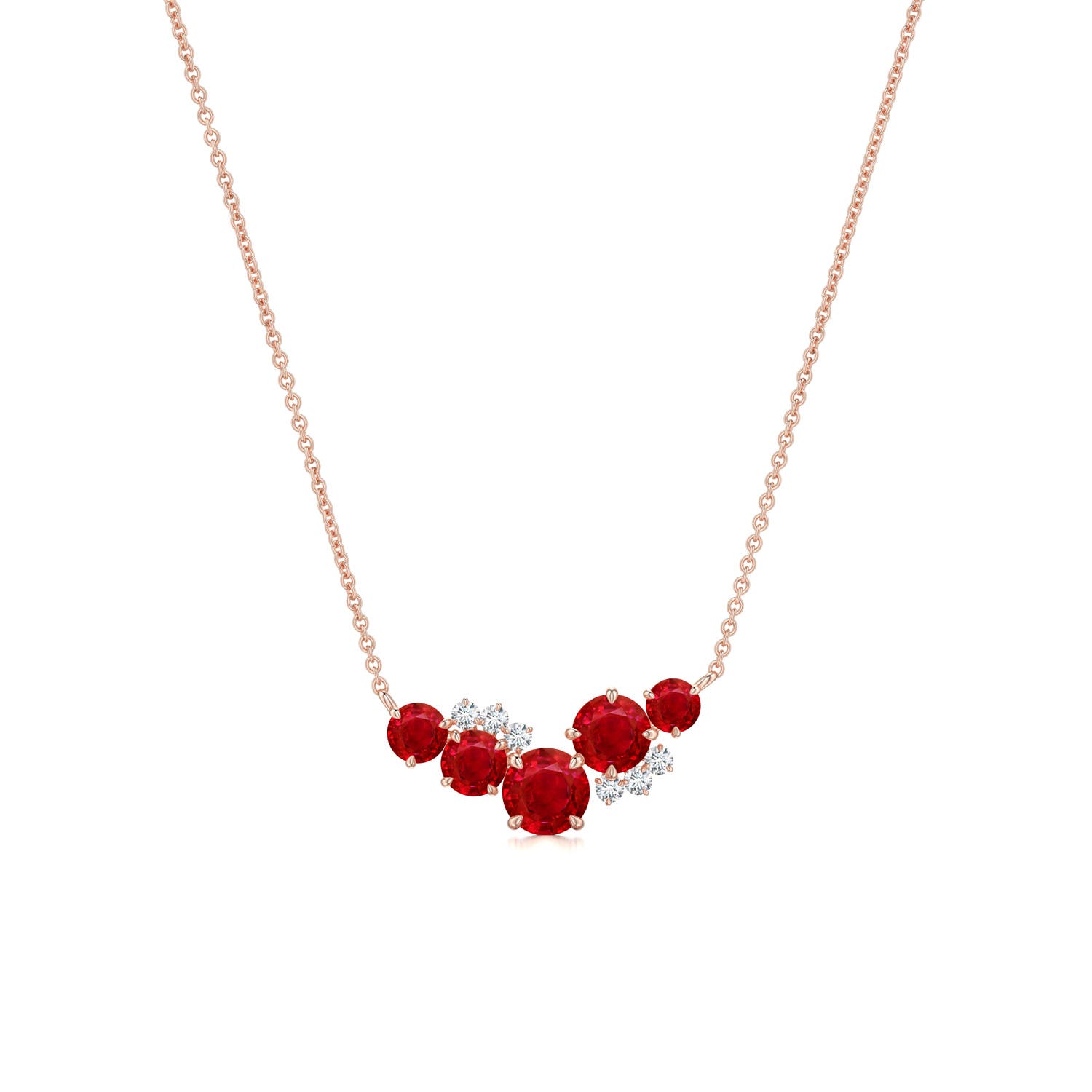 4mm AAA Multi-Size Round Ruby Asymmetric Curved Pendant in Rose Gold