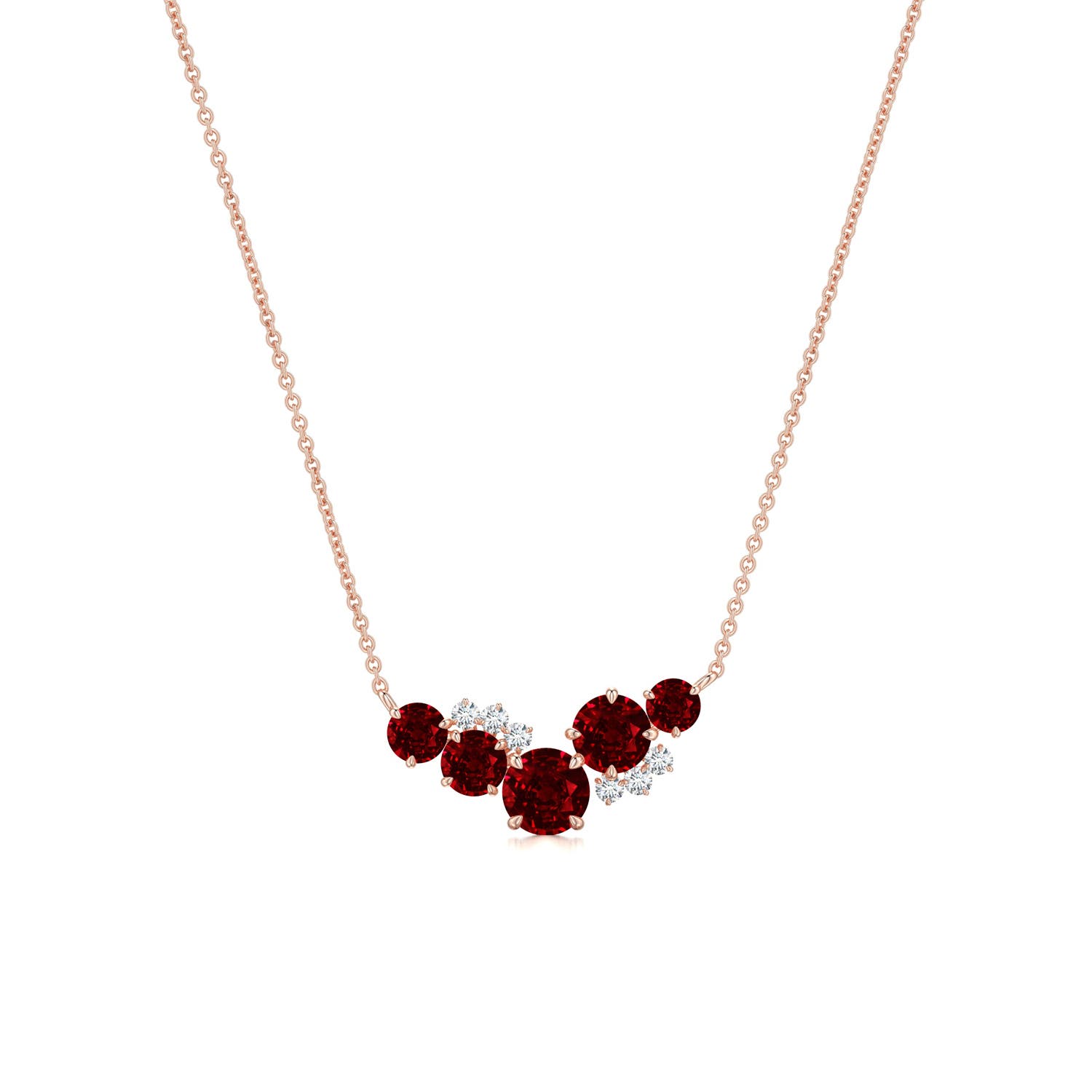 4mm AAAA Multi-Size Round Ruby Asymmetric Curved Pendant in Rose Gold