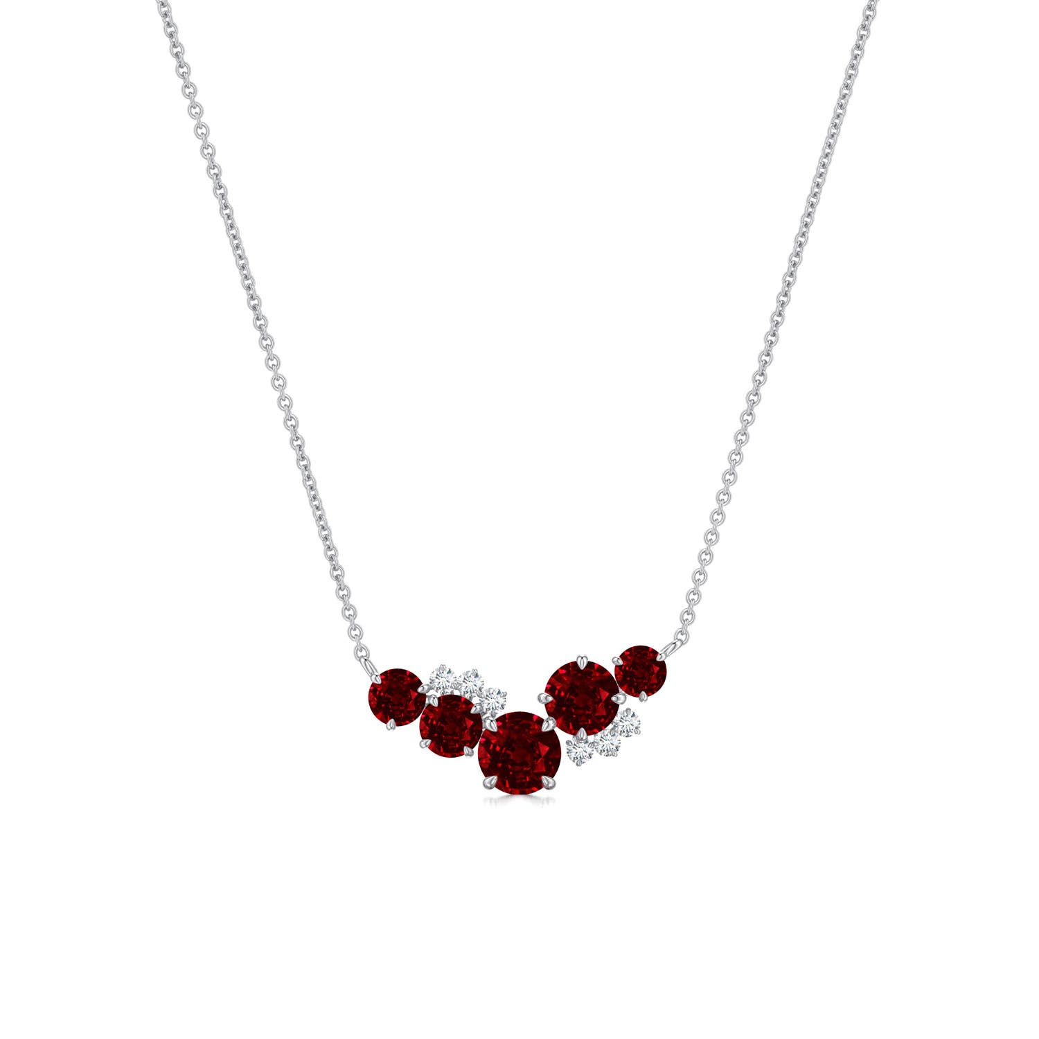 4mm AAAA Multi-Size Round Ruby Asymmetric Curved Pendant in White Gold