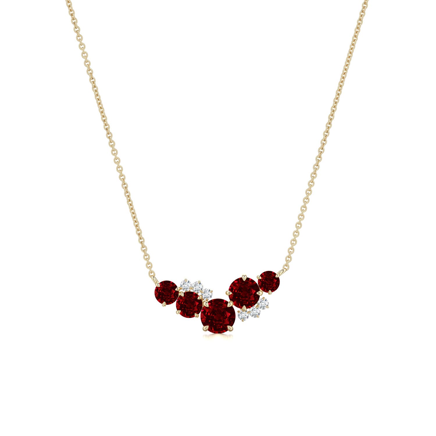 4mm AAAA Multi-Size Round Ruby Asymmetric Curved Pendant in Yellow Gold