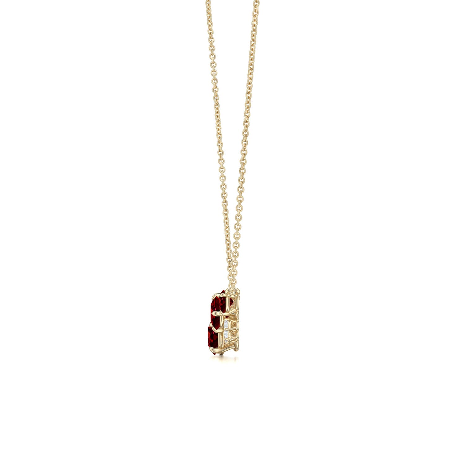 4mm AAAA Multi-Size Round Ruby Asymmetric Curved Pendant in Yellow Gold