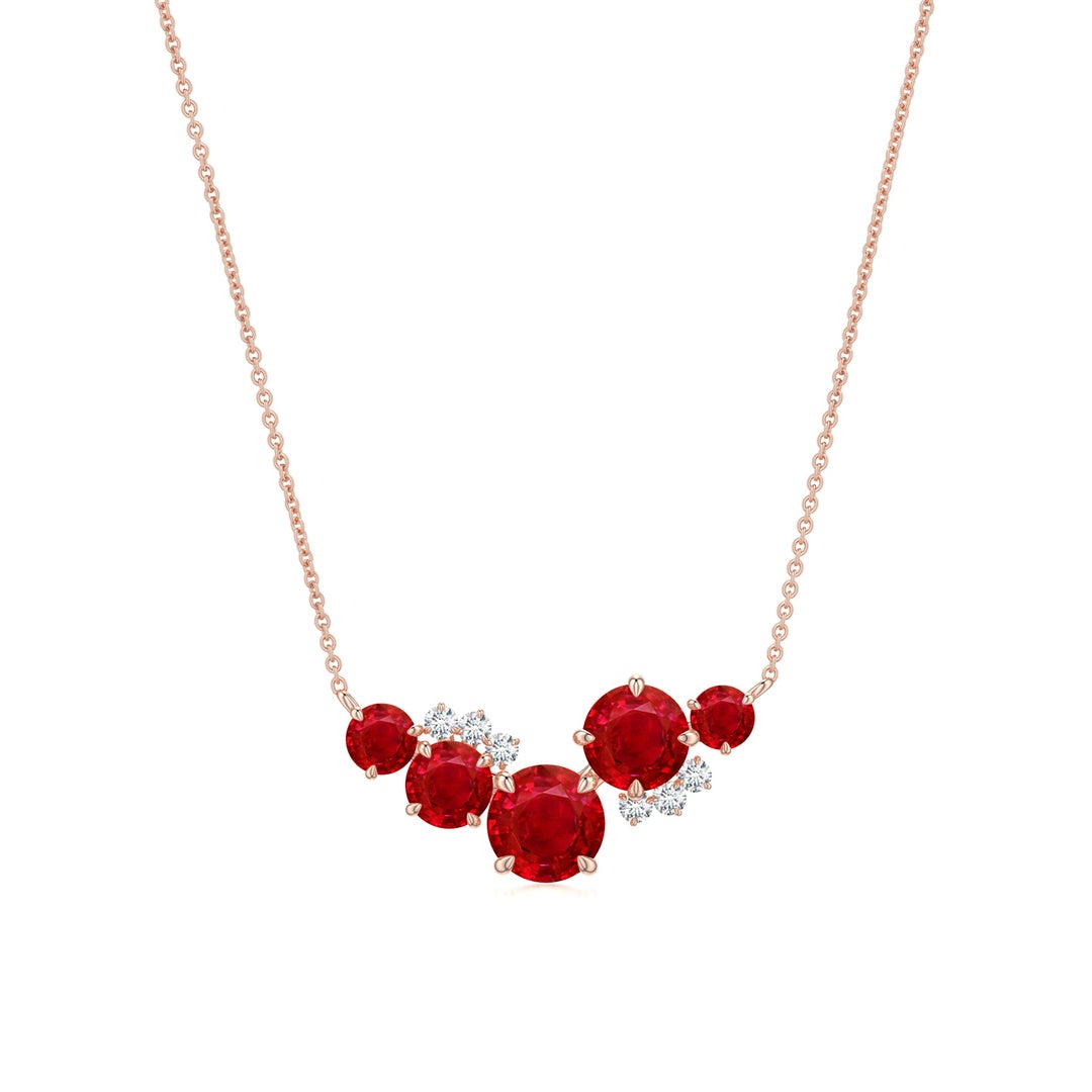 5.5mm AAA Multi-Size Round Ruby Asymmetric Curved Pendant in Rose Gold