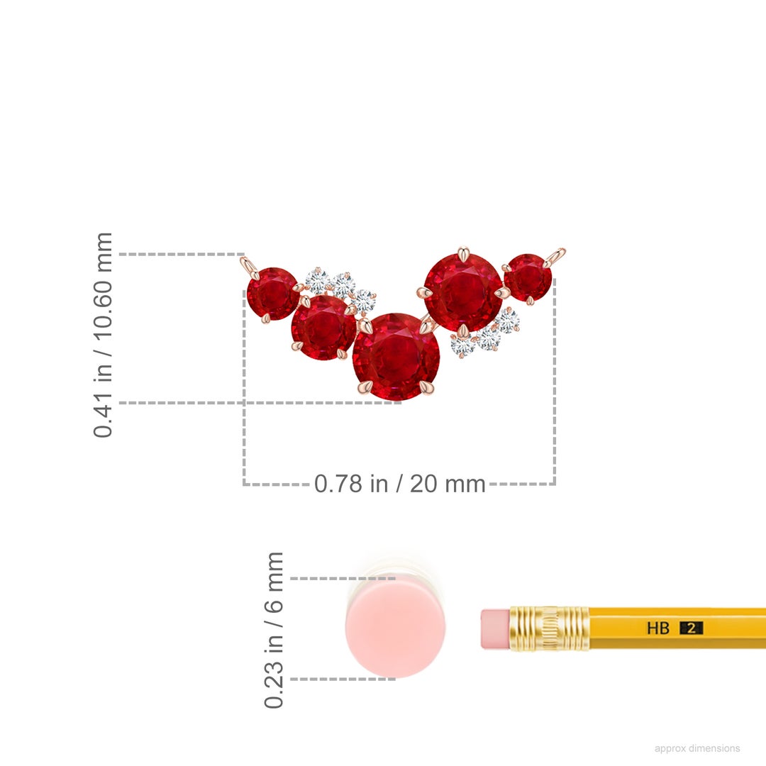 5.5mm AAA Multi-Size Round Ruby Asymmetric Curved Pendant in Rose Gold - ruler