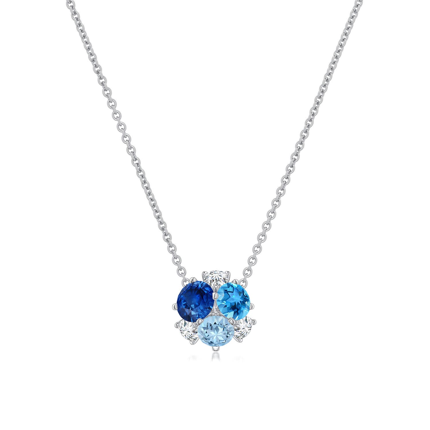 3.5mm AAA Prong-Set Round Multi-Gemstone Pendant in White Gold - main