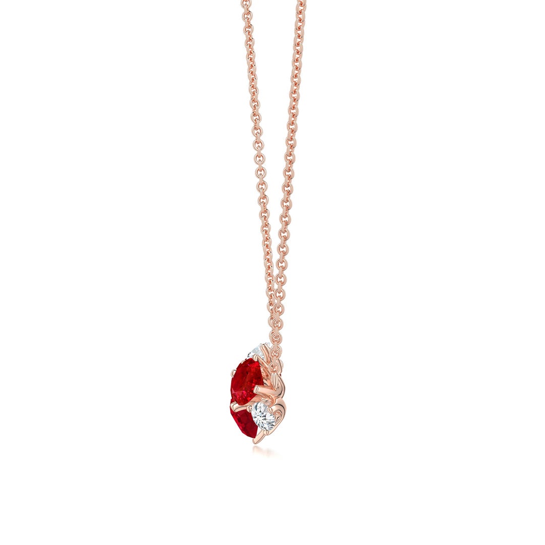 3.5mm AAA Multi-Size Round Ruby Pendant in Rose Gold - side 2