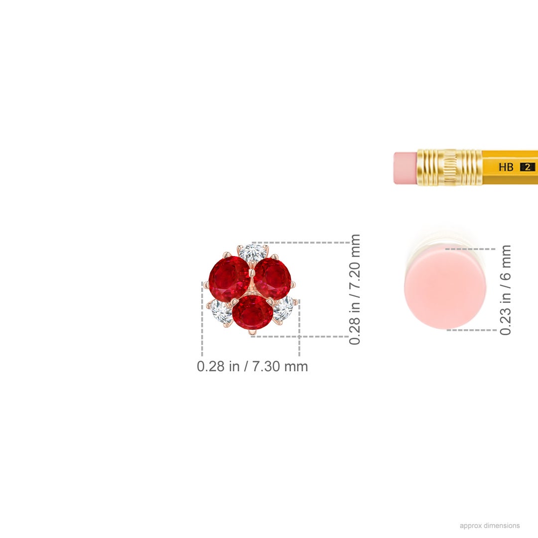3.5mm AAA Multi-Size Round Ruby Pendant in Rose Gold - ruler