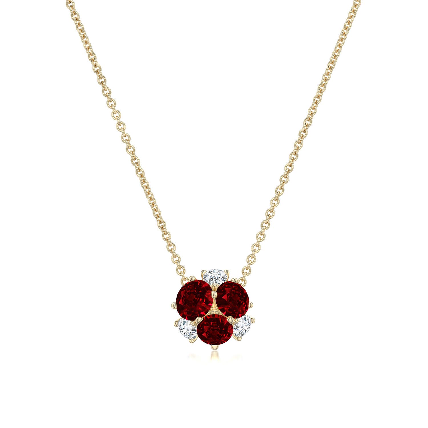 2.5mm AAAA Classic Six Petal Ruby Flower Pendant with Diamond in