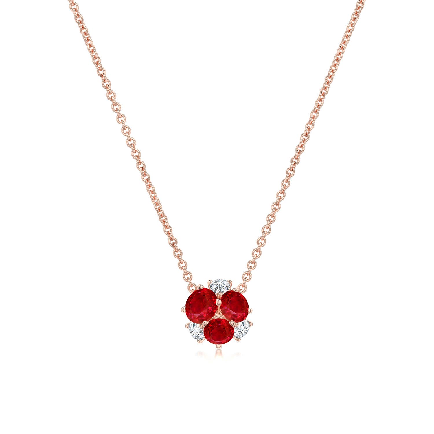 3mm AAA Multi-Size Round Ruby Pendant in 18K Rose Gold