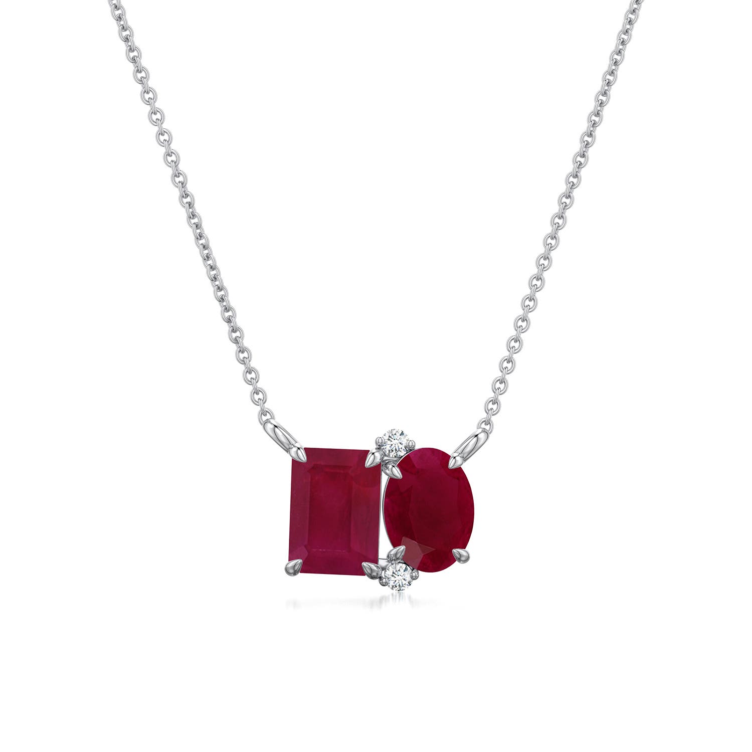 Angara 1.27 Ctw Emerald-cut And Oval Ruby Two-stone Pendant In Metallic
