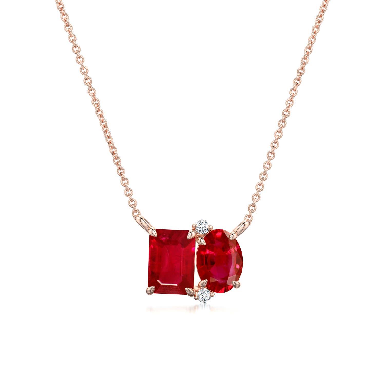 6x4mm AAA Emerald-Cut and Oval Ruby Two-Stone Pendant in Rose Gold - main