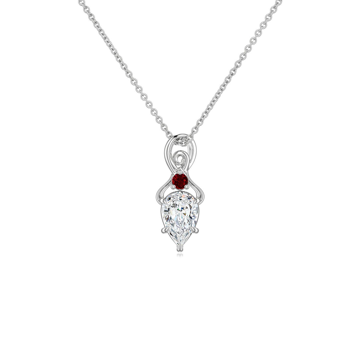 Angara 0.44 Ctw Inverted Pear Diamond Swirl Pendant With Ruby Accent In Metallic