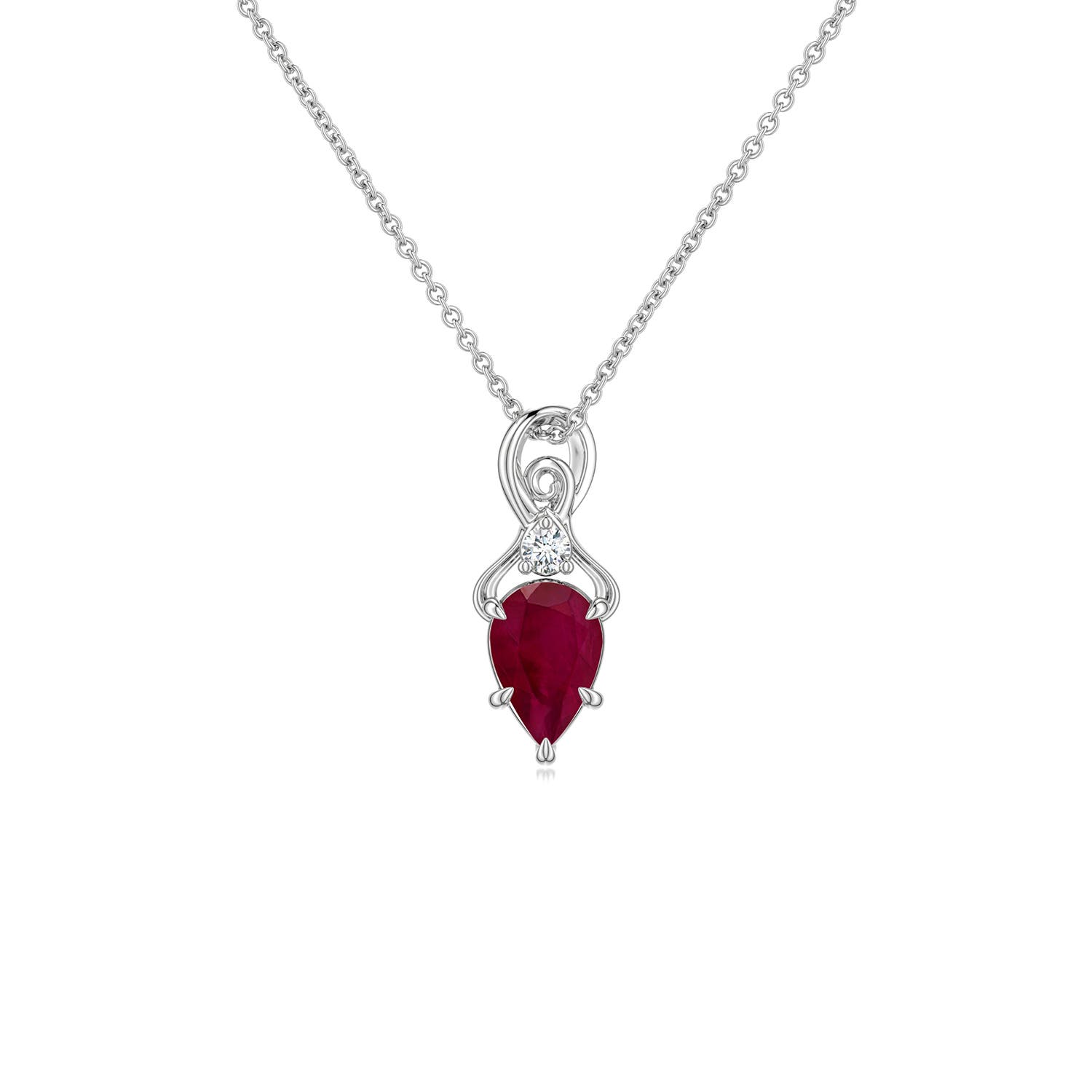 Angara 0.42 Ctw Inverted Pear Ruby Swirl Pendant With Diamond Accent In Red