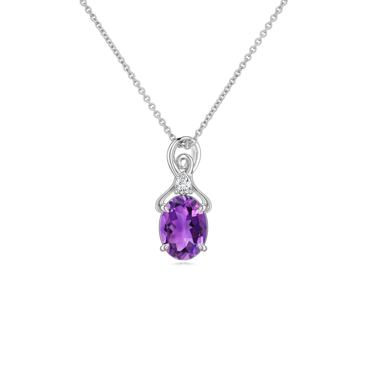 7x5mm AAA Oval Amethyst Swirl Pendant with Diamond Accent in White Gold - main