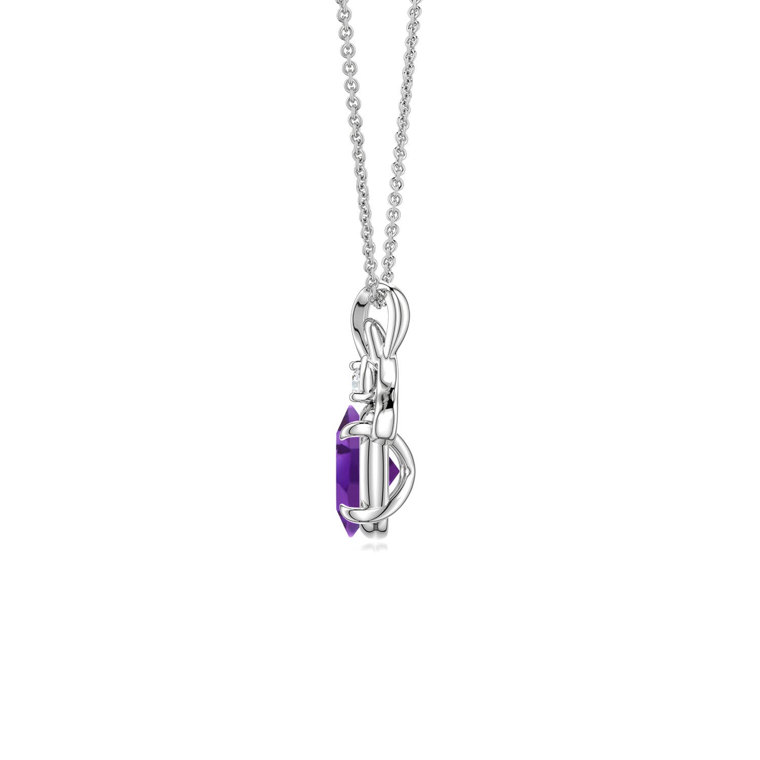 7x5mm AAA Oval Amethyst Swirl Pendant with Diamond Accent in White Gold - side - side 2