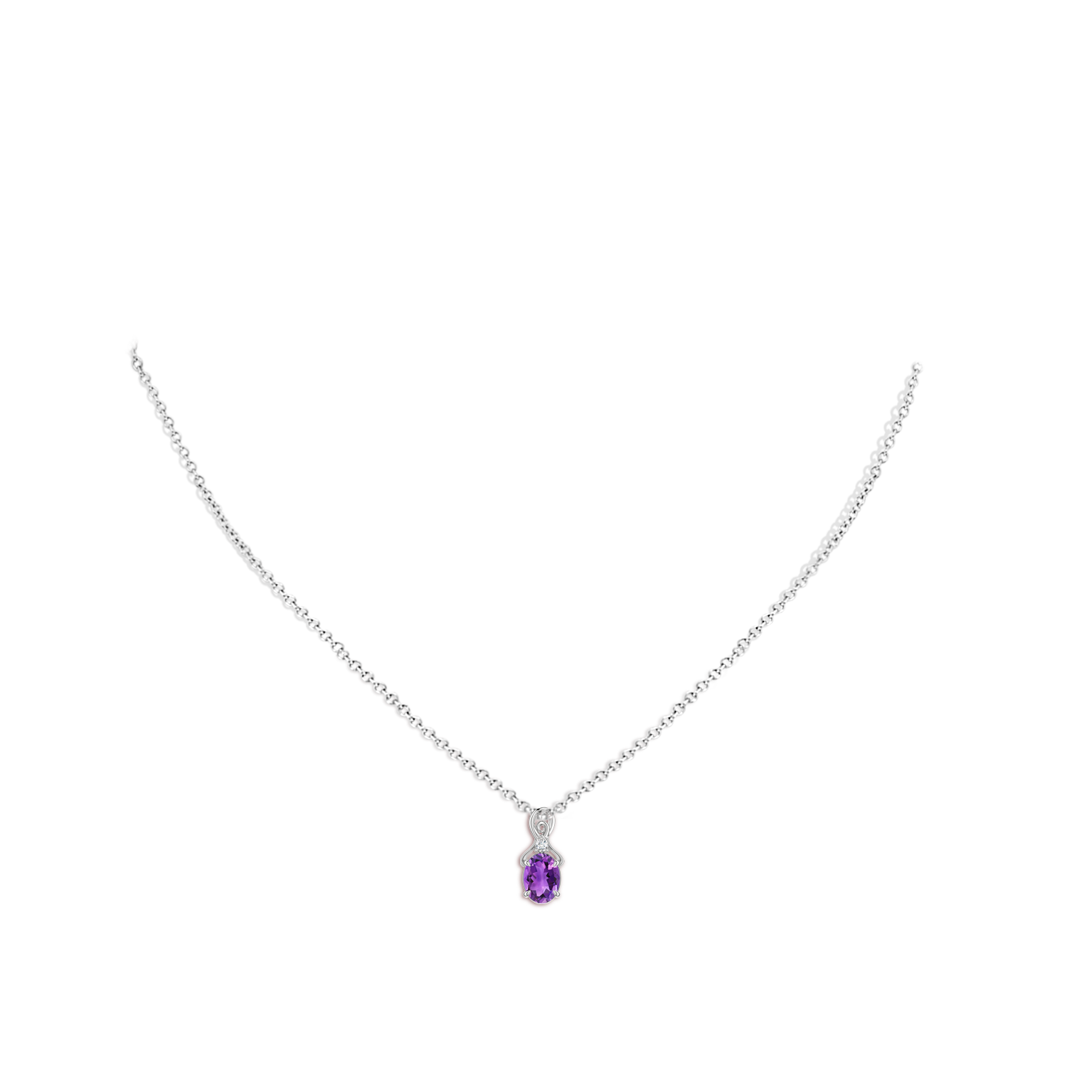 7x5mm AAA Oval Amethyst Swirl Pendant with Diamond Accent in White Gold - body_neck - body_neck