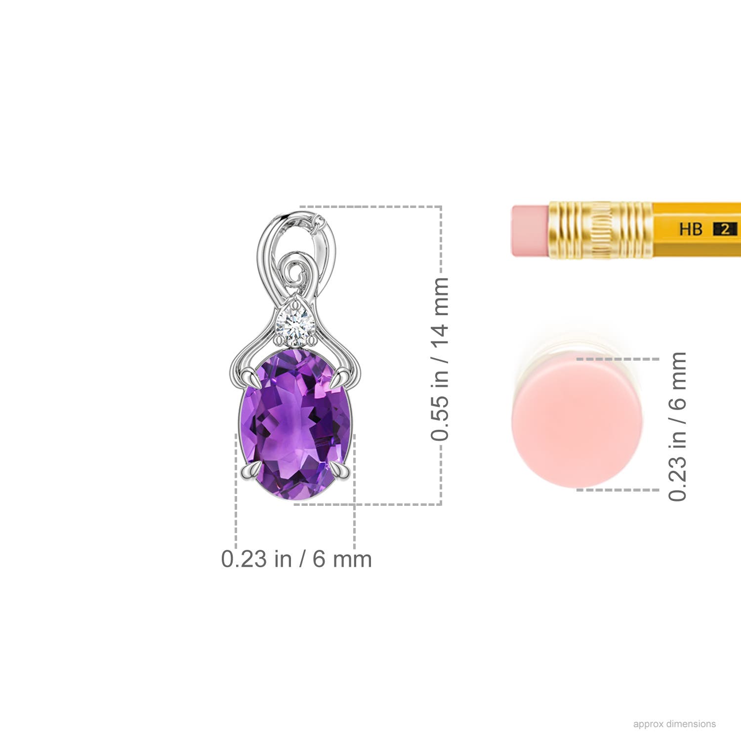7x5mm AAA Oval Amethyst Swirl Pendant with Diamond Accent in White Gold - ruler - ruler