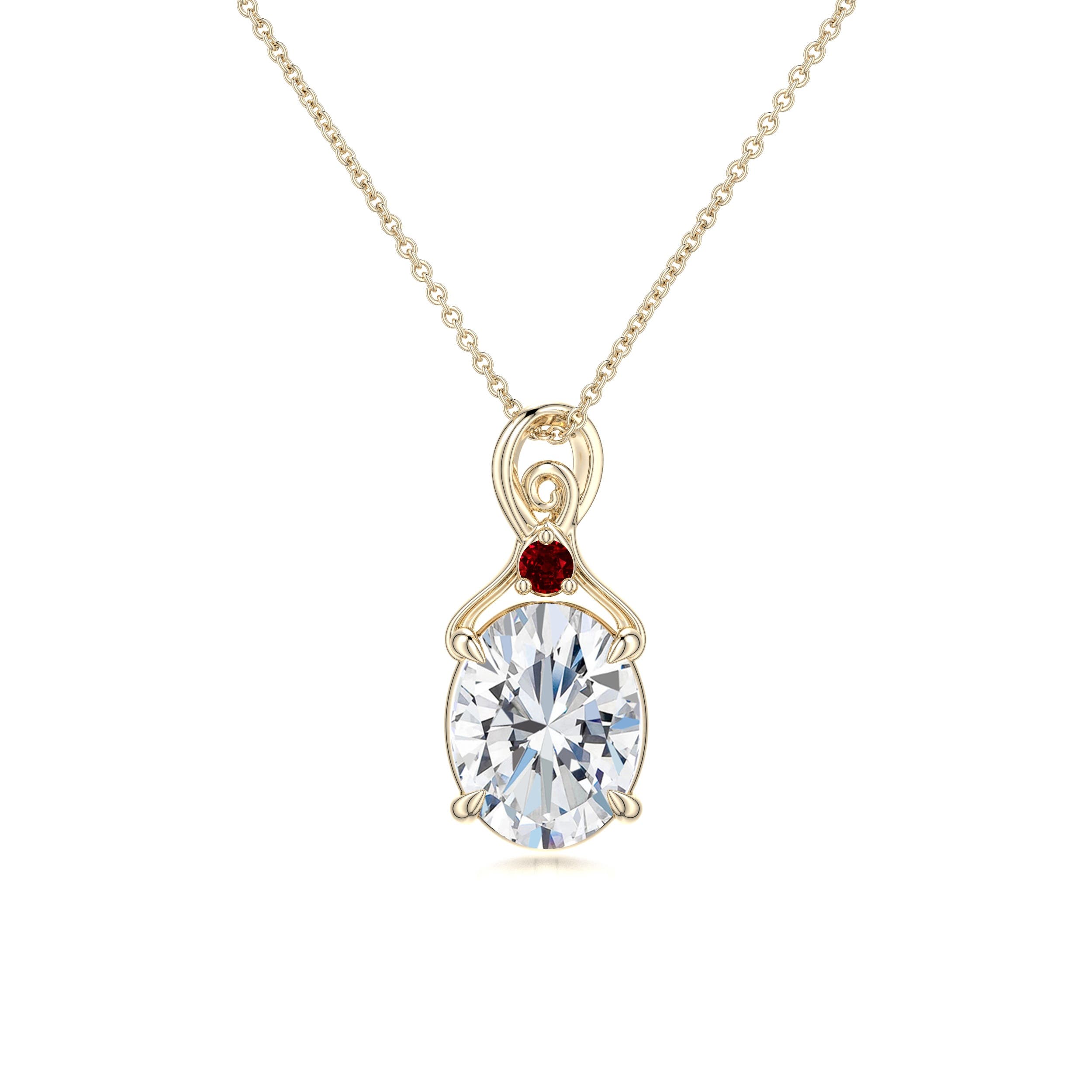 Angara 1.81 CTW Oval Diamond Swirl Pendant with Ruby Accent in 14K Yellow Gold