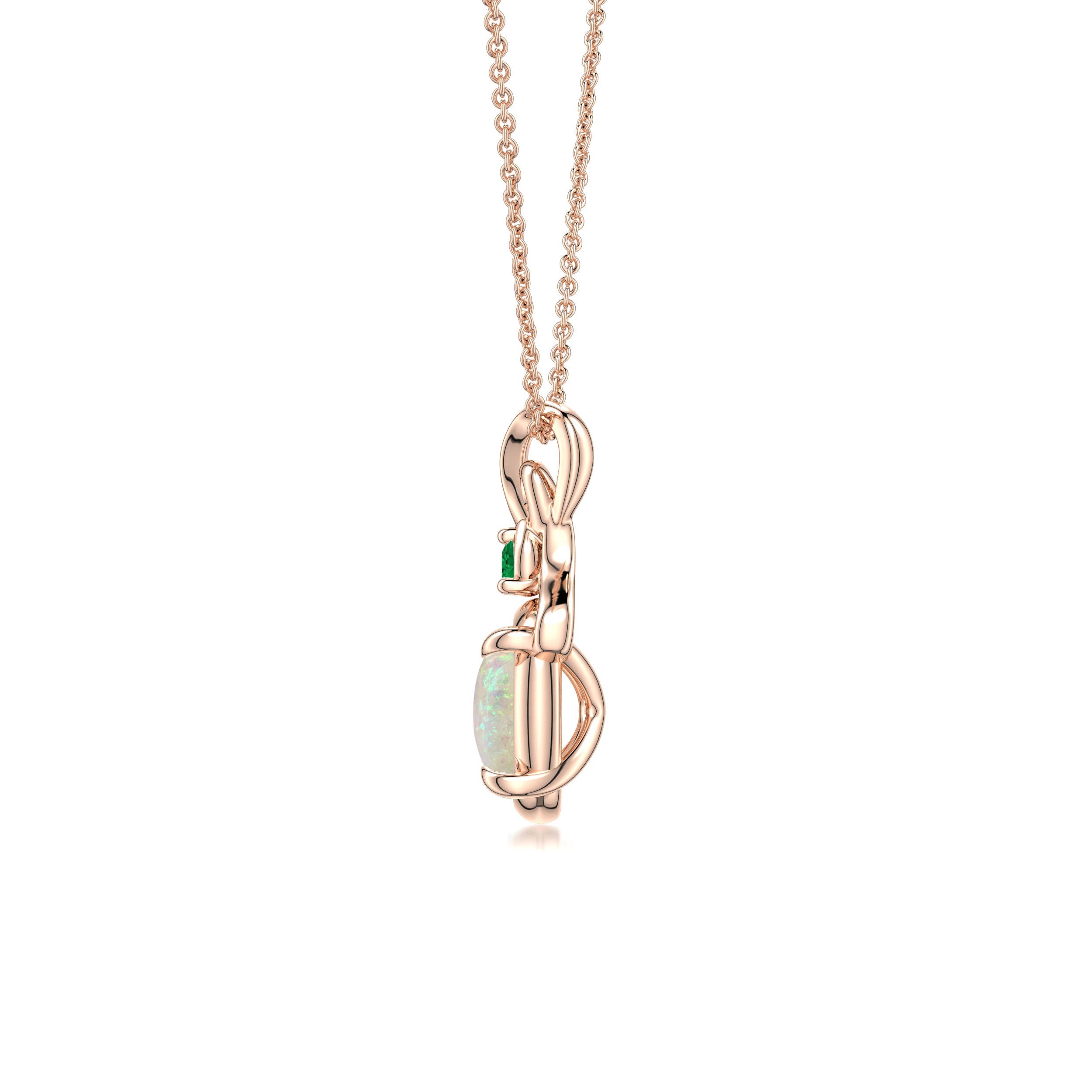 8x6mm AAA Oval Opal Swirl Pendant with Emerald Accent in Rose Gold
