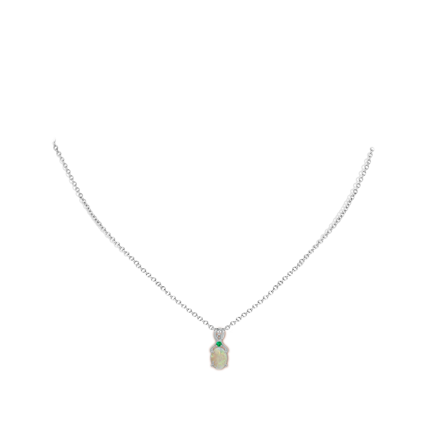 8x6mm AAA Oval Opal Swirl Pendant with Emerald Accent in White Gold - body_neck