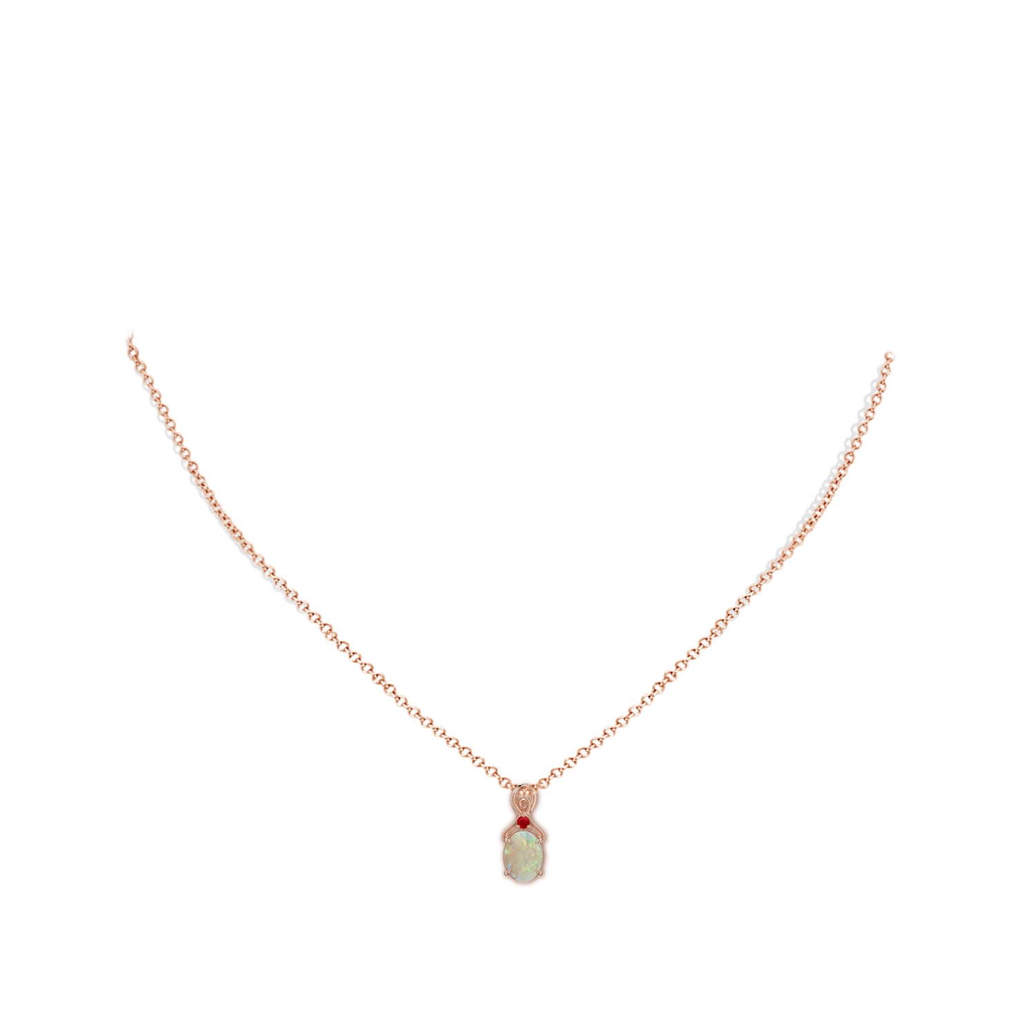 8x6mm AAA Oval Opal Swirl Pendant with Ruby Accent in Rose Gold - body_neck