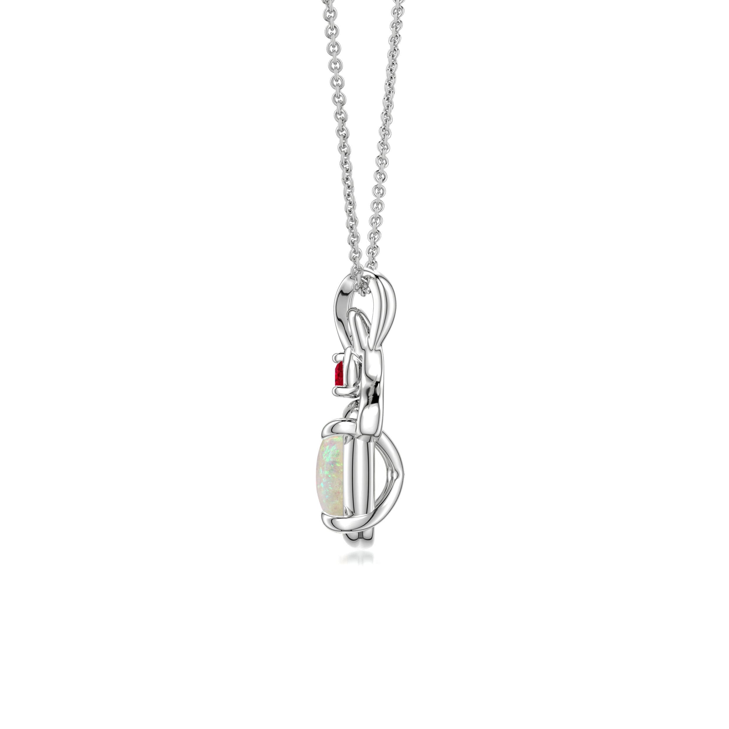 8x6mm AAA Oval Opal Swirl Pendant with Ruby Accent in White Gold