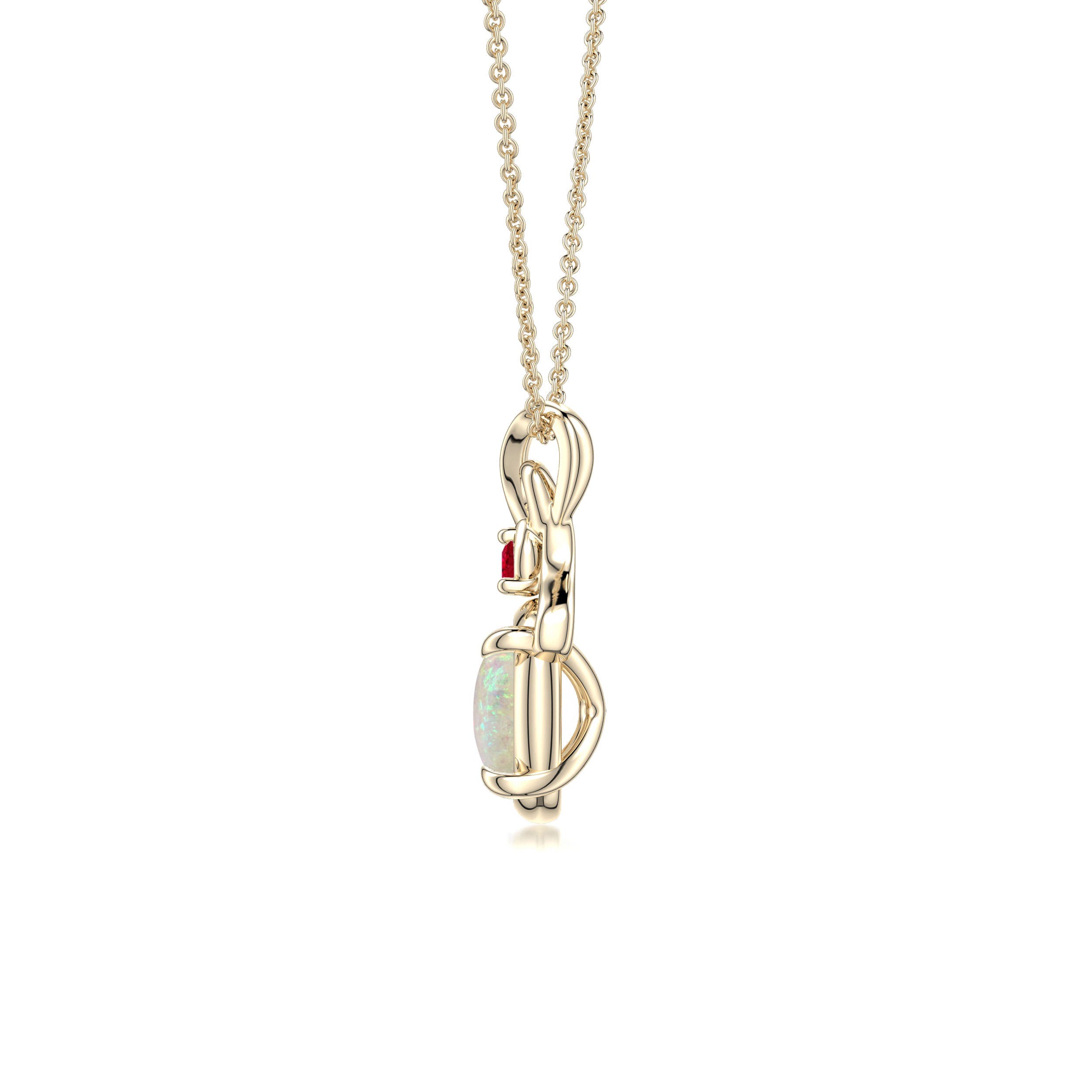 8x6mm AAA Oval Opal Swirl Pendant with Ruby Accent in Yellow Gold