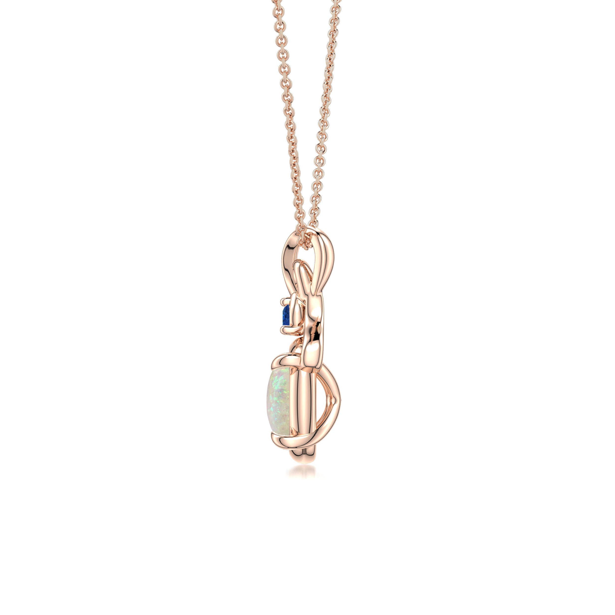 8x6mm AAA Oval Opal Swirl Pendant with Blue Sapphire Accent in Rose Gold