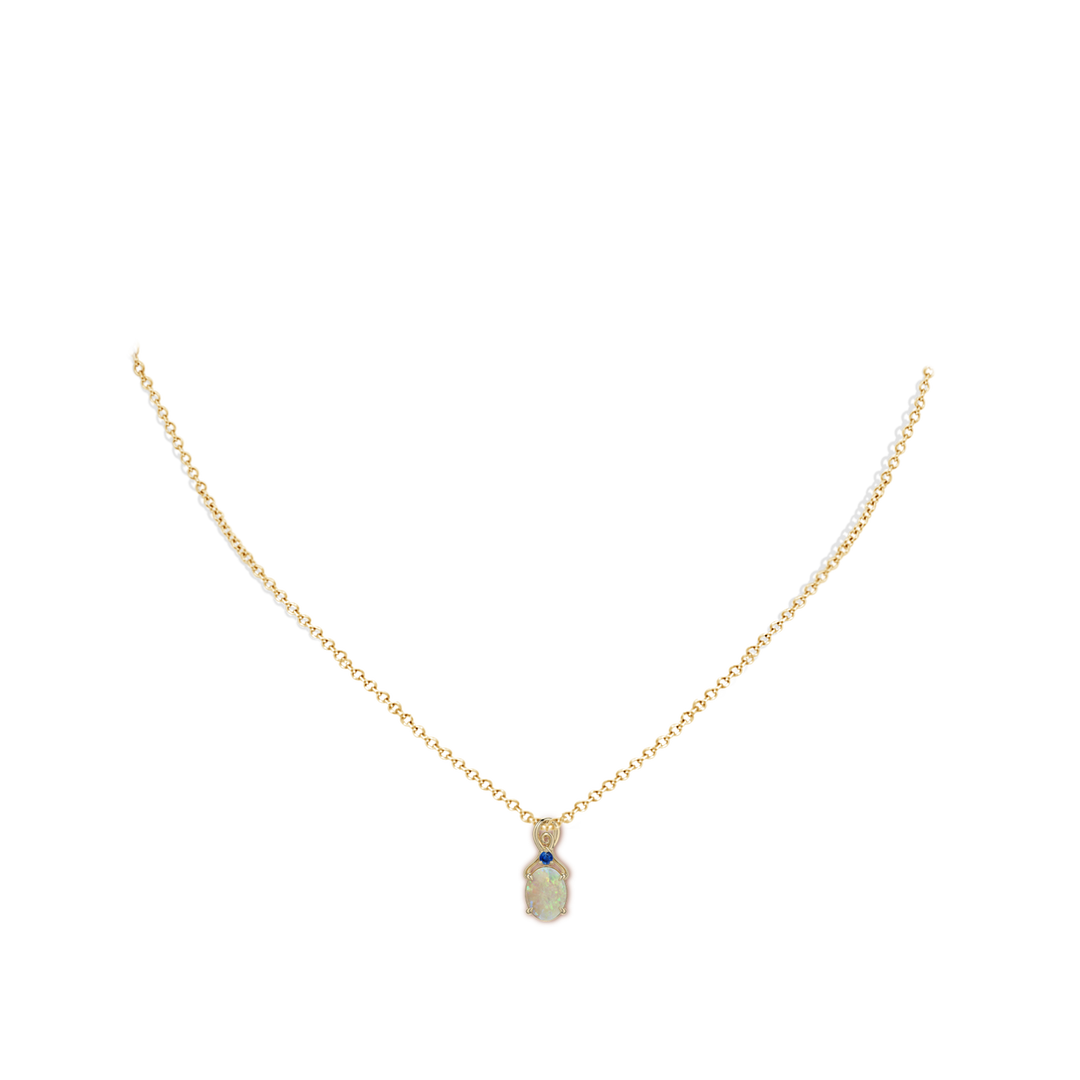 8x6mm AAA Oval Opal Swirl Pendant with Blue Sapphire Accent in Yellow Gold - body_neck