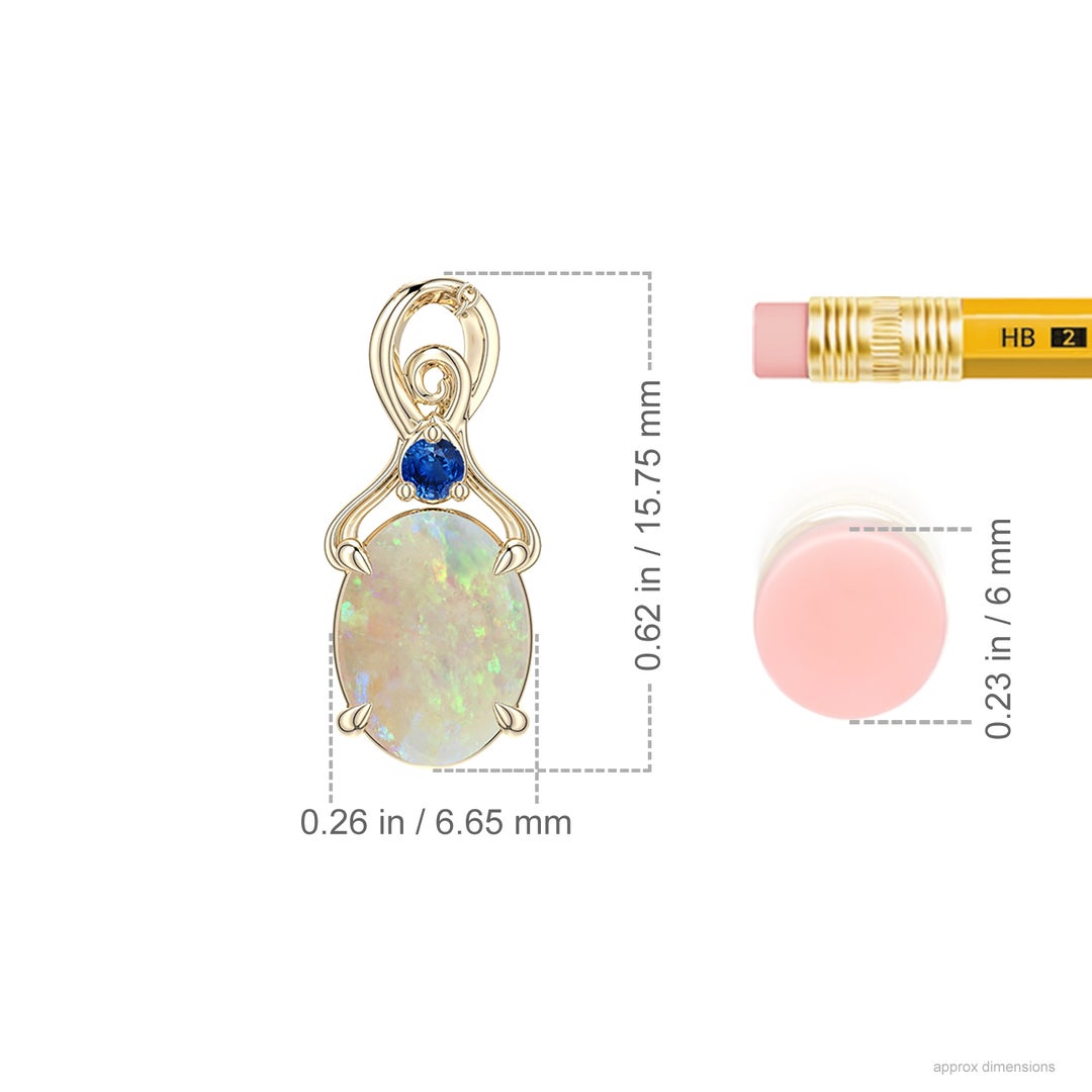 8x6mm AAA Oval Opal Swirl Pendant with Blue Sapphire Accent in Yellow Gold - ruler