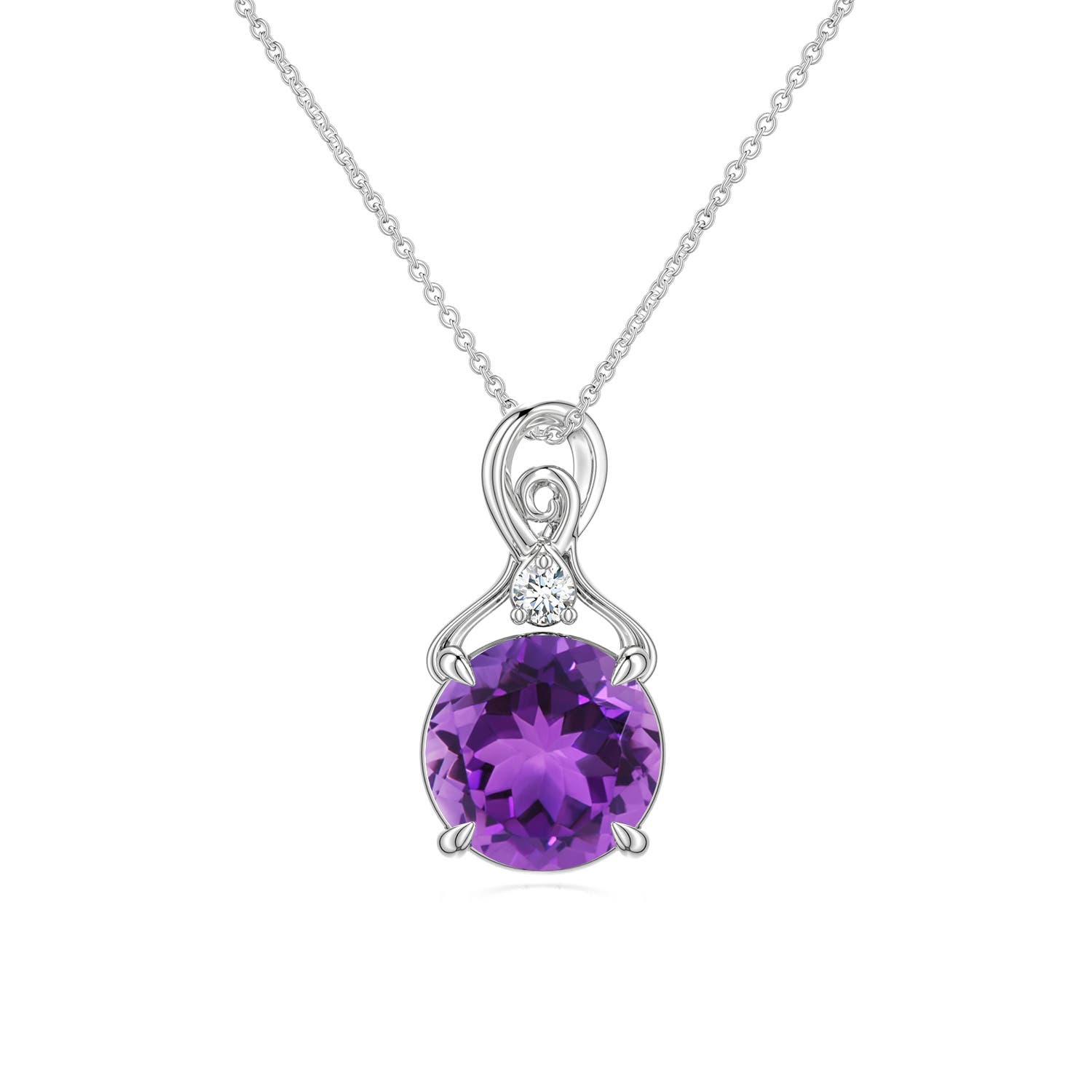 8mm AAA Round Amethyst Swirl Pendant with Diamond Accent in White Gold - main