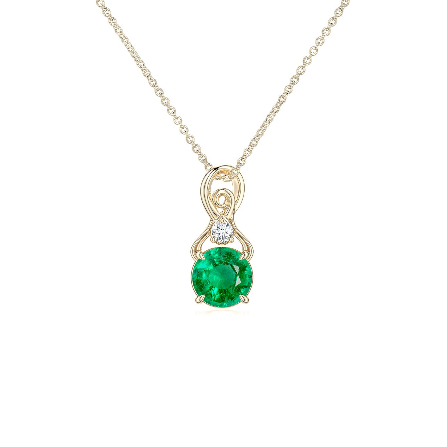 5mm AAA Round Emerald Swirl Pendant with Diamond Accent in Yellow Gold
