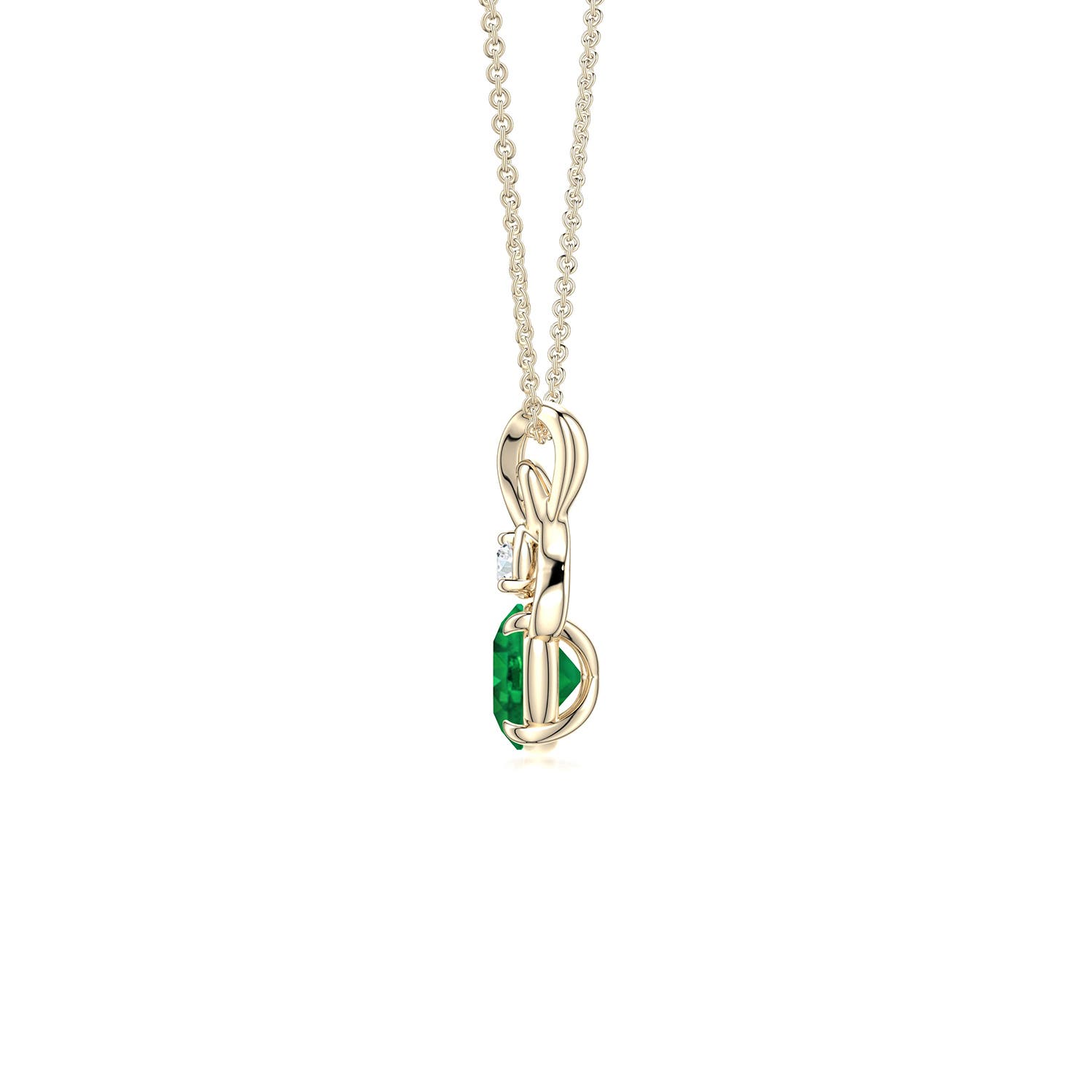 5mm AAA Round Emerald Swirl Pendant with Diamond Accent in Yellow Gold