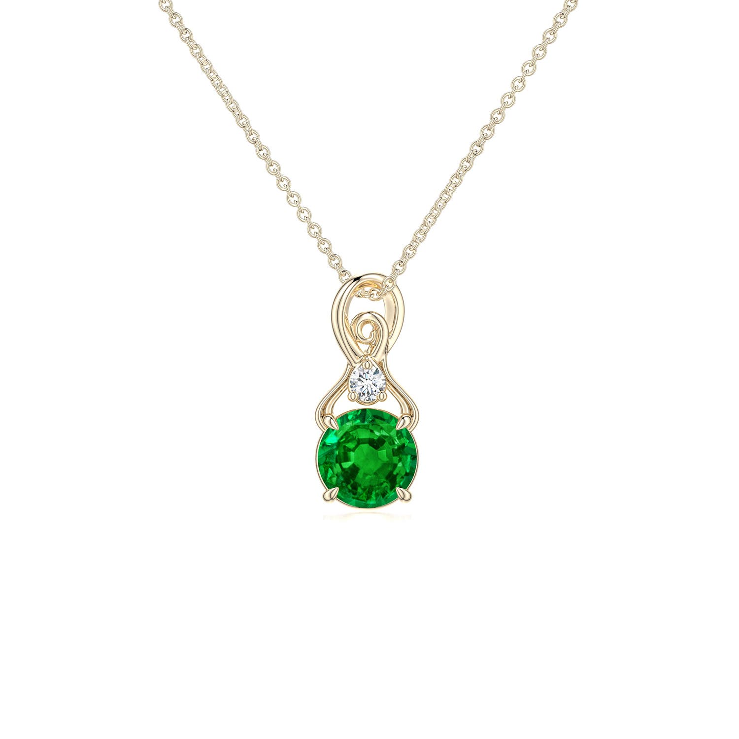 5mm AAAA Round Emerald Swirl Pendant with Diamond Accent in Yellow Gold