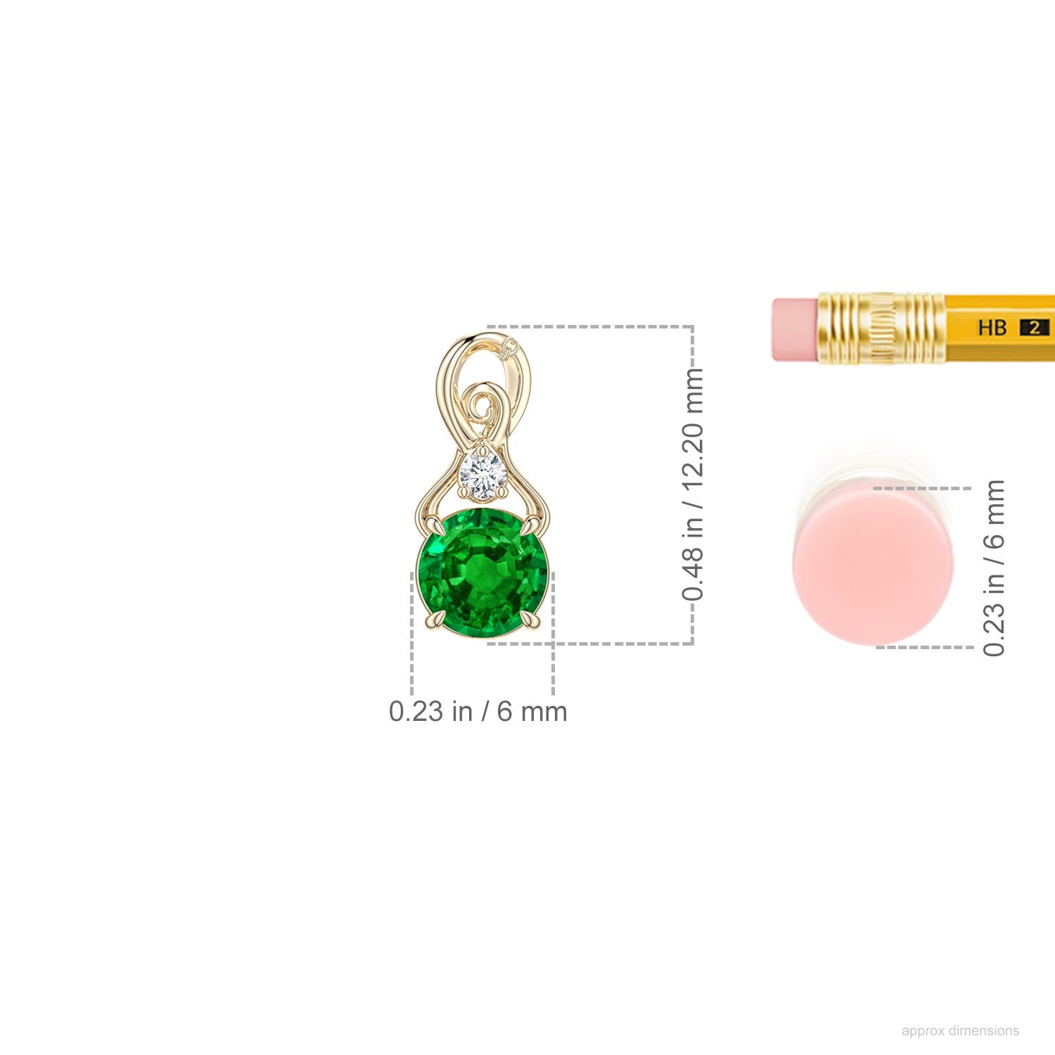 5mm AAAA Round Emerald Swirl Pendant with Diamond Accent in Yellow Gold - ruler
