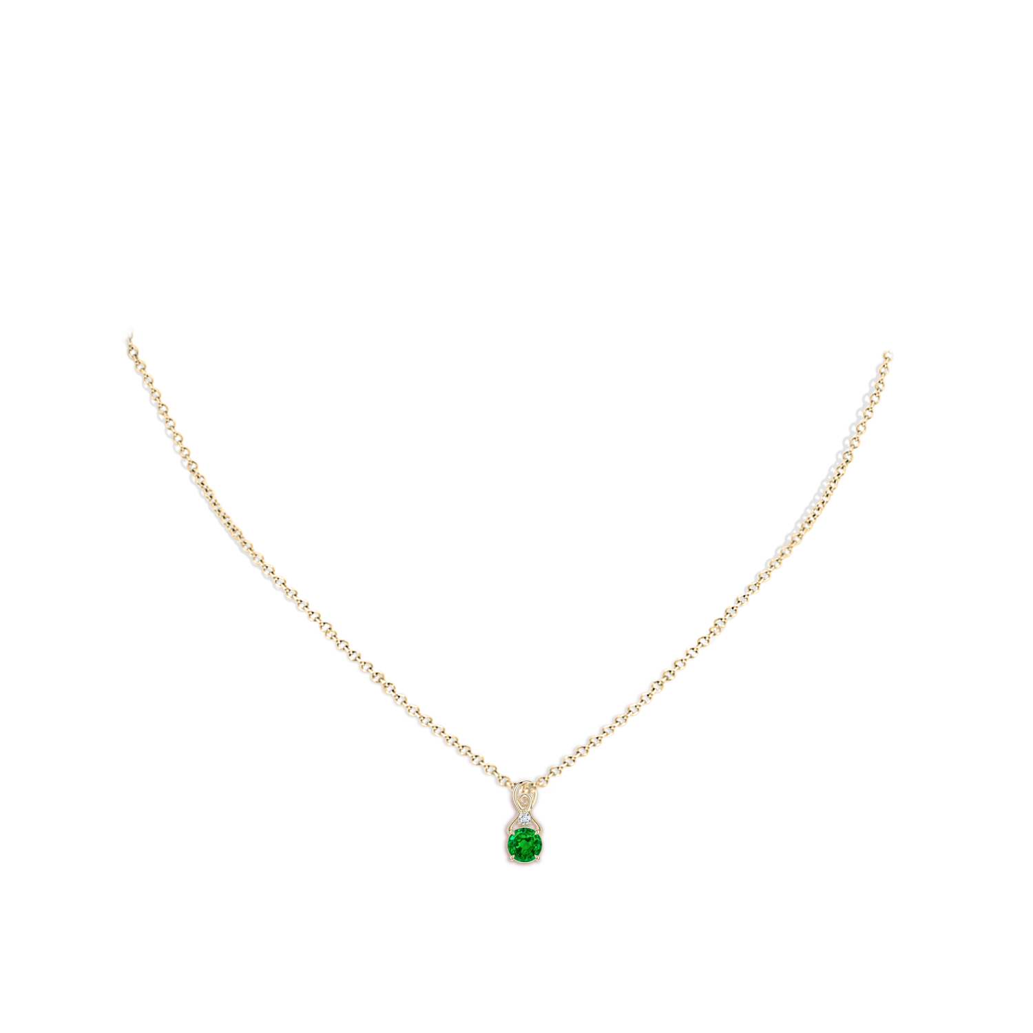 5mm AAAA Round Emerald Swirl Pendant with Diamond Accent in Yellow Gold - body_neck